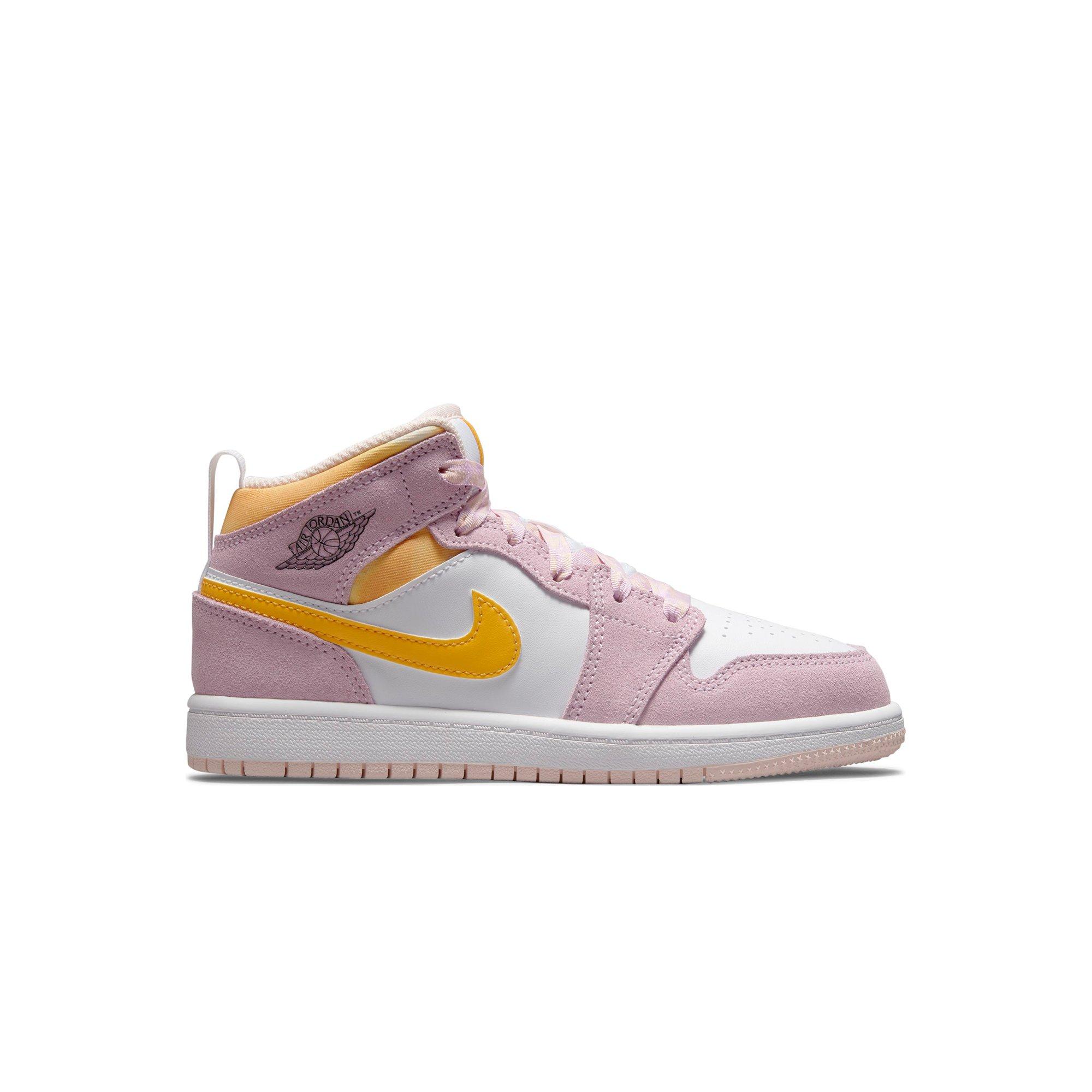 Jordan 1 Mid SE Lt Arctic Pink/University Gold/White Preschool Girls'  Shoe - Hibbett | City Gear