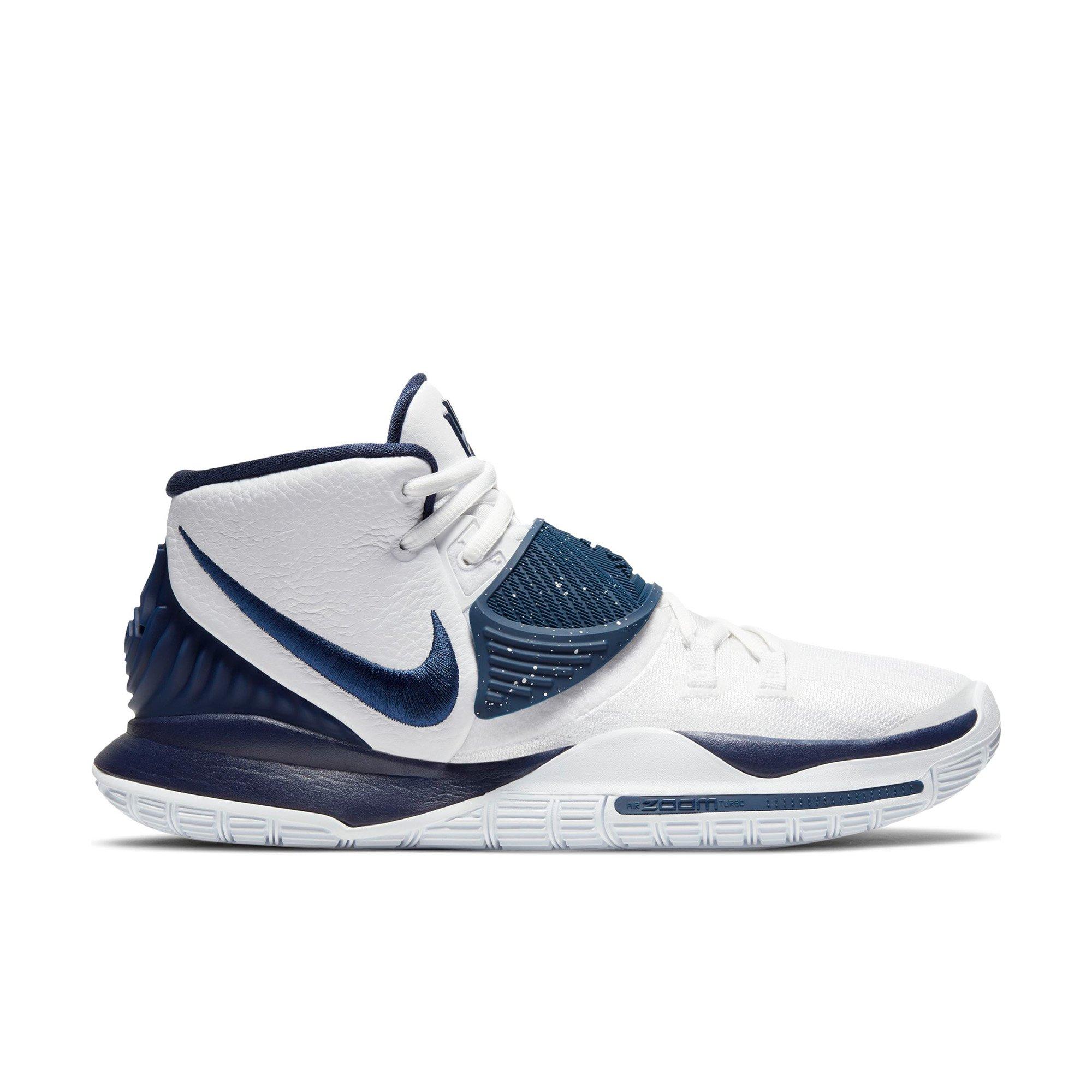white and navy blue nike basketball shoes