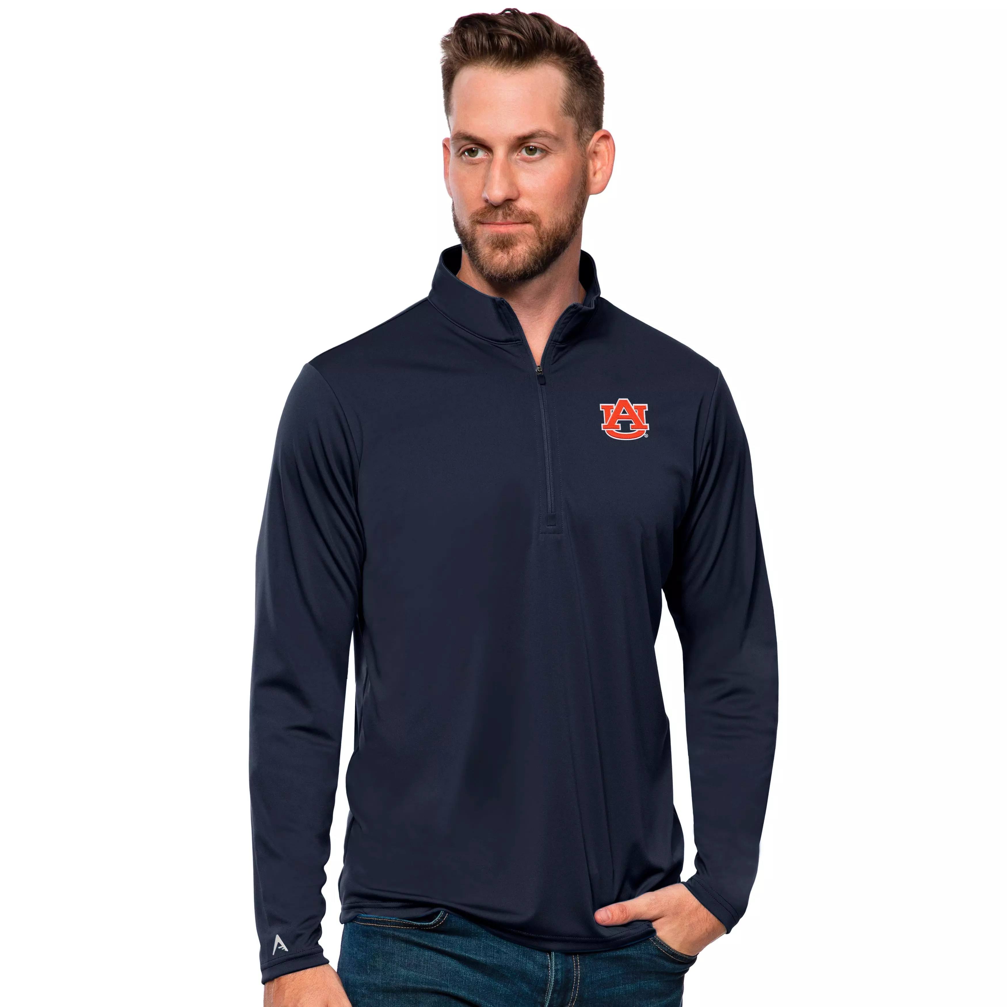 Antigua Men's Auburn Tigers Tribute Quarter-Zip Pullover Jacket - NAVY