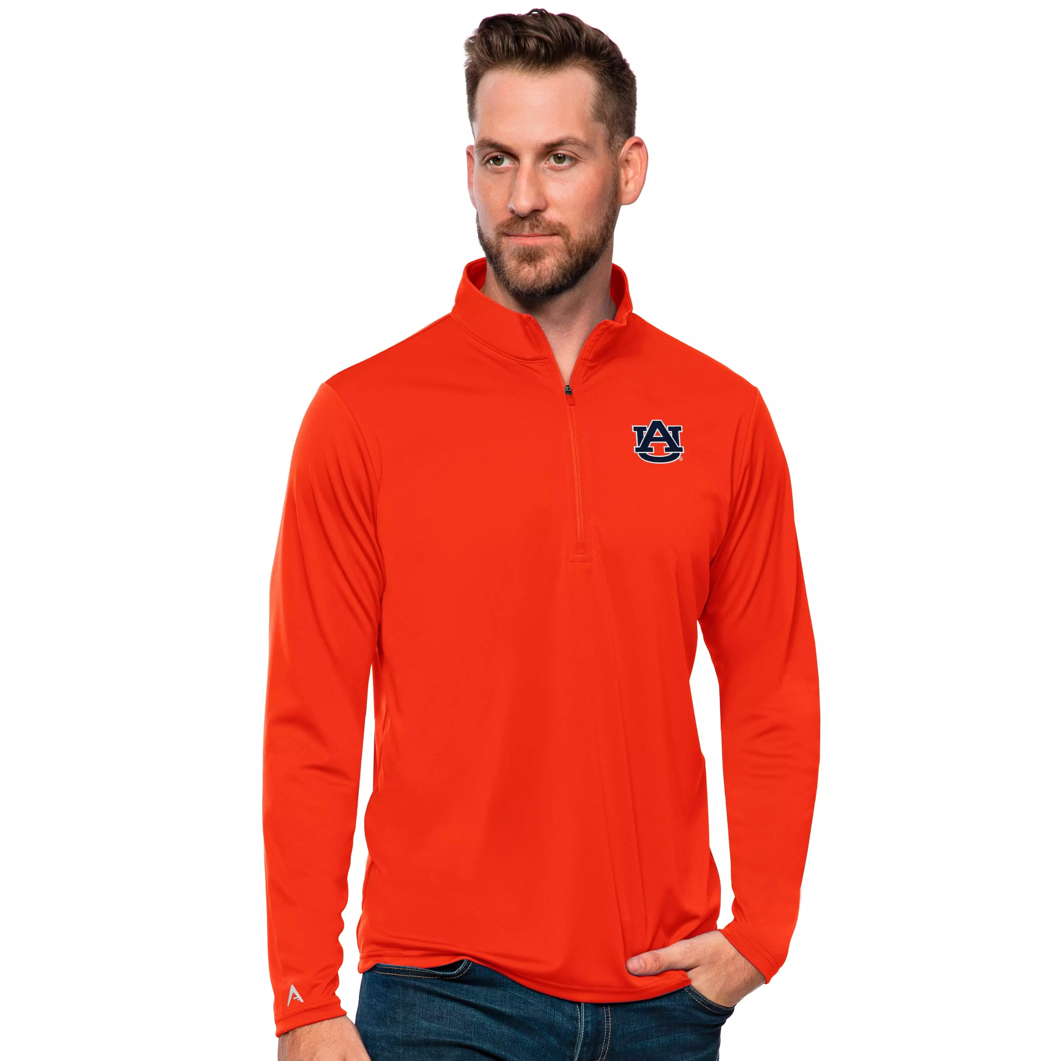 Antigua Men's Auburn Tigers Tribute Quarter-Zip Pullover Jacket - ORANGE