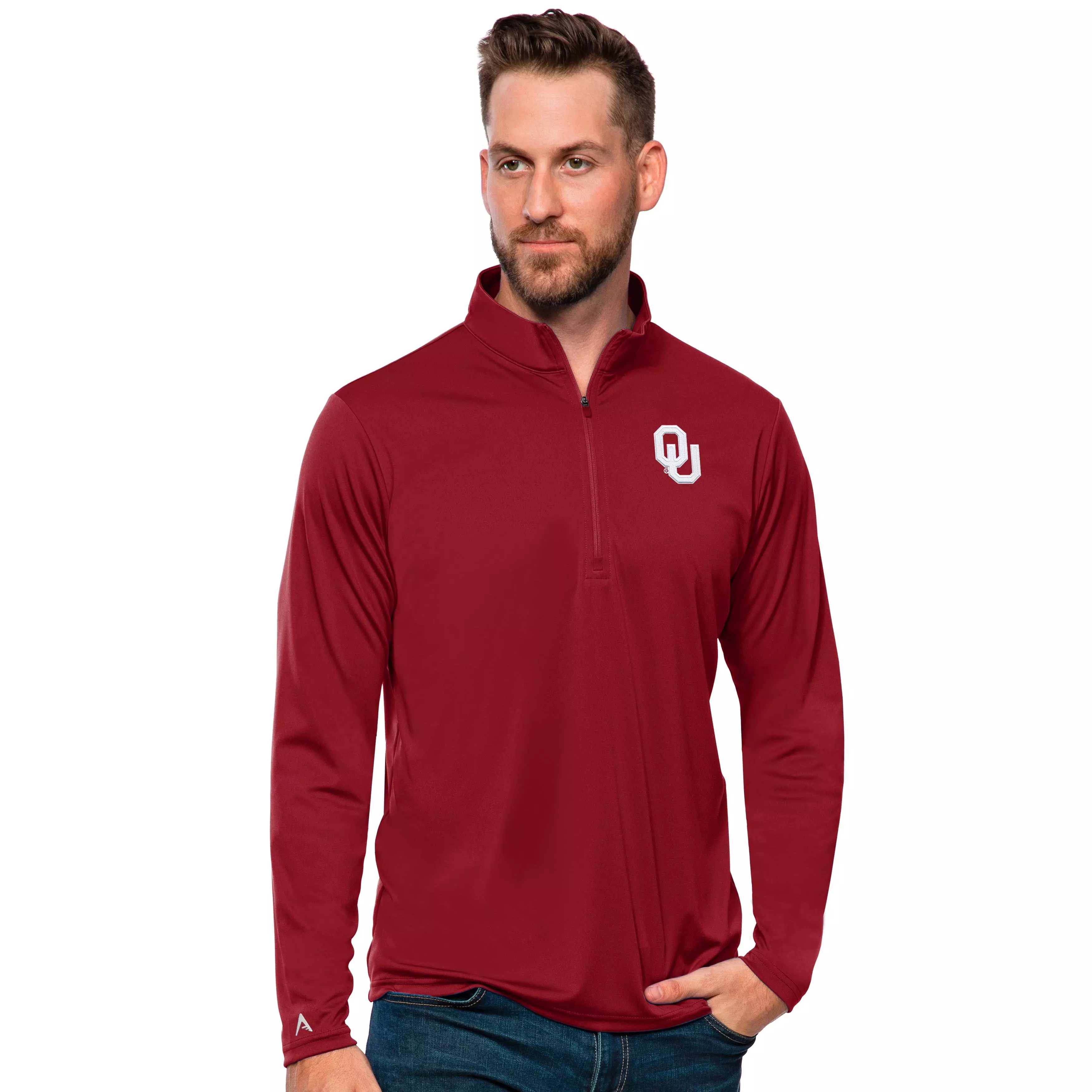 Antigua Men's Oklahoma Sooners Tribute Quarter-Zip Pullover Jacket - RED