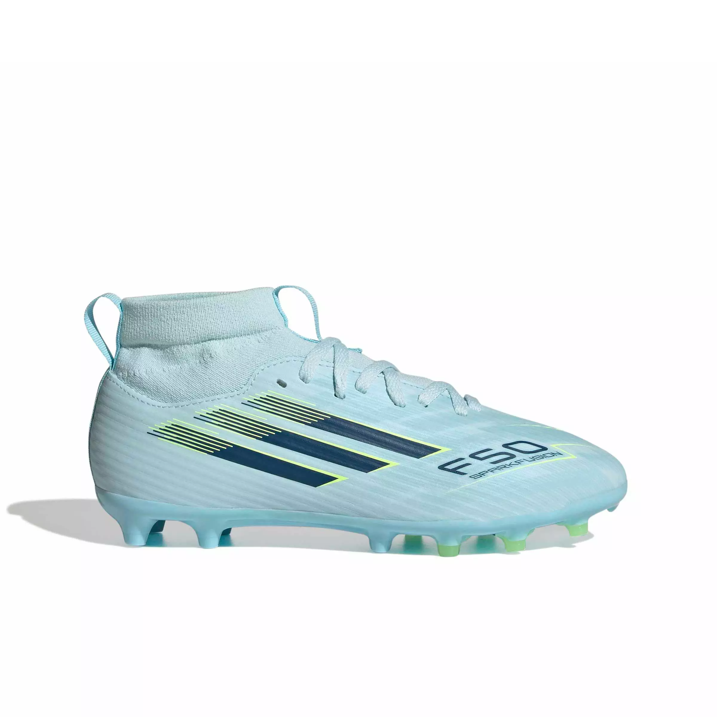 adidas F50 Sparkfusion League Mid Cut FG "Blue/Dusky/Hi-Res Yellow" Grade School Kids' Soccer Cleat - BLUE/DUSKY/YELLOW