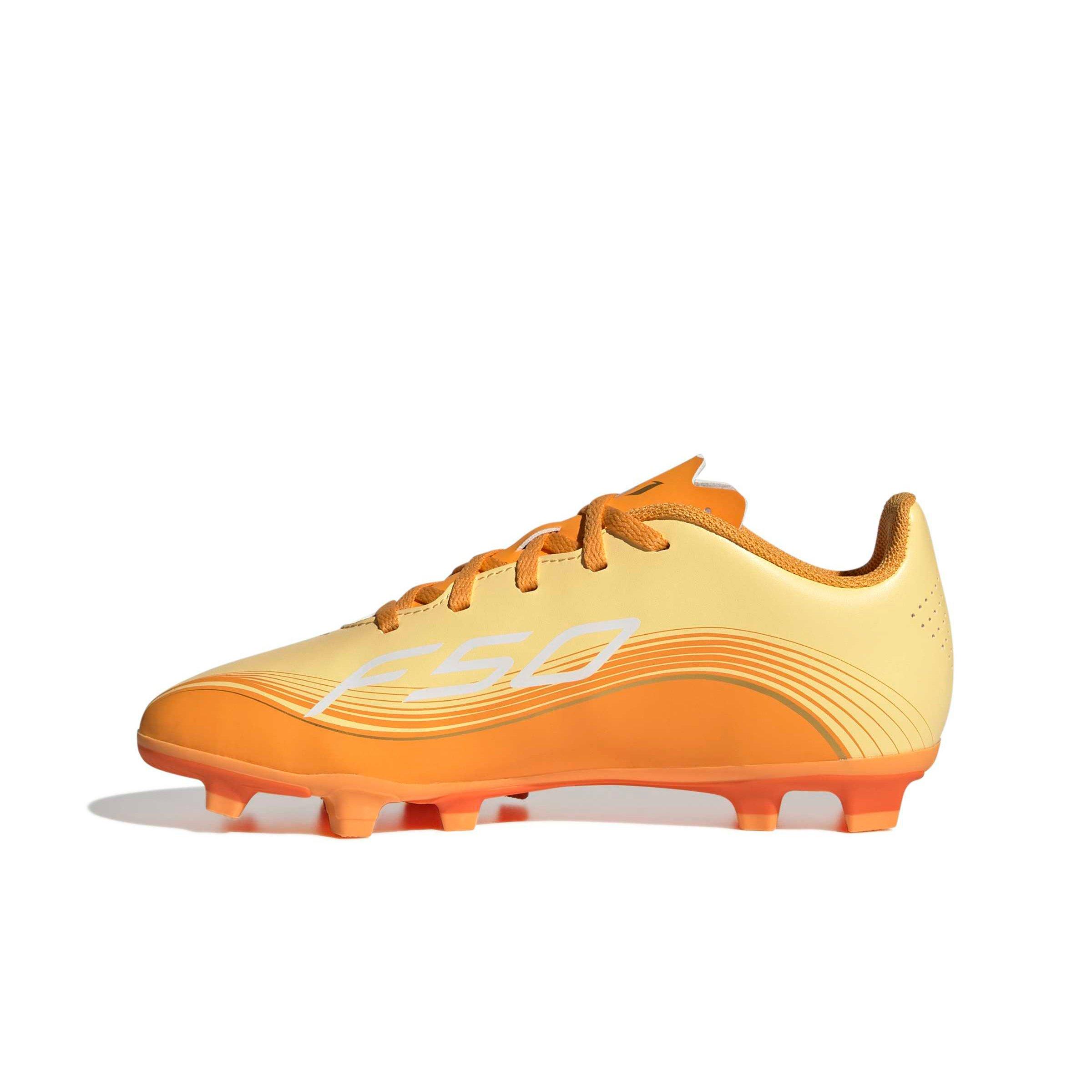 adidas F50 Messi Club FG Grade School Kids' "Ice Tangerine/Gold/Pure Tangerine" Soccer Cleat