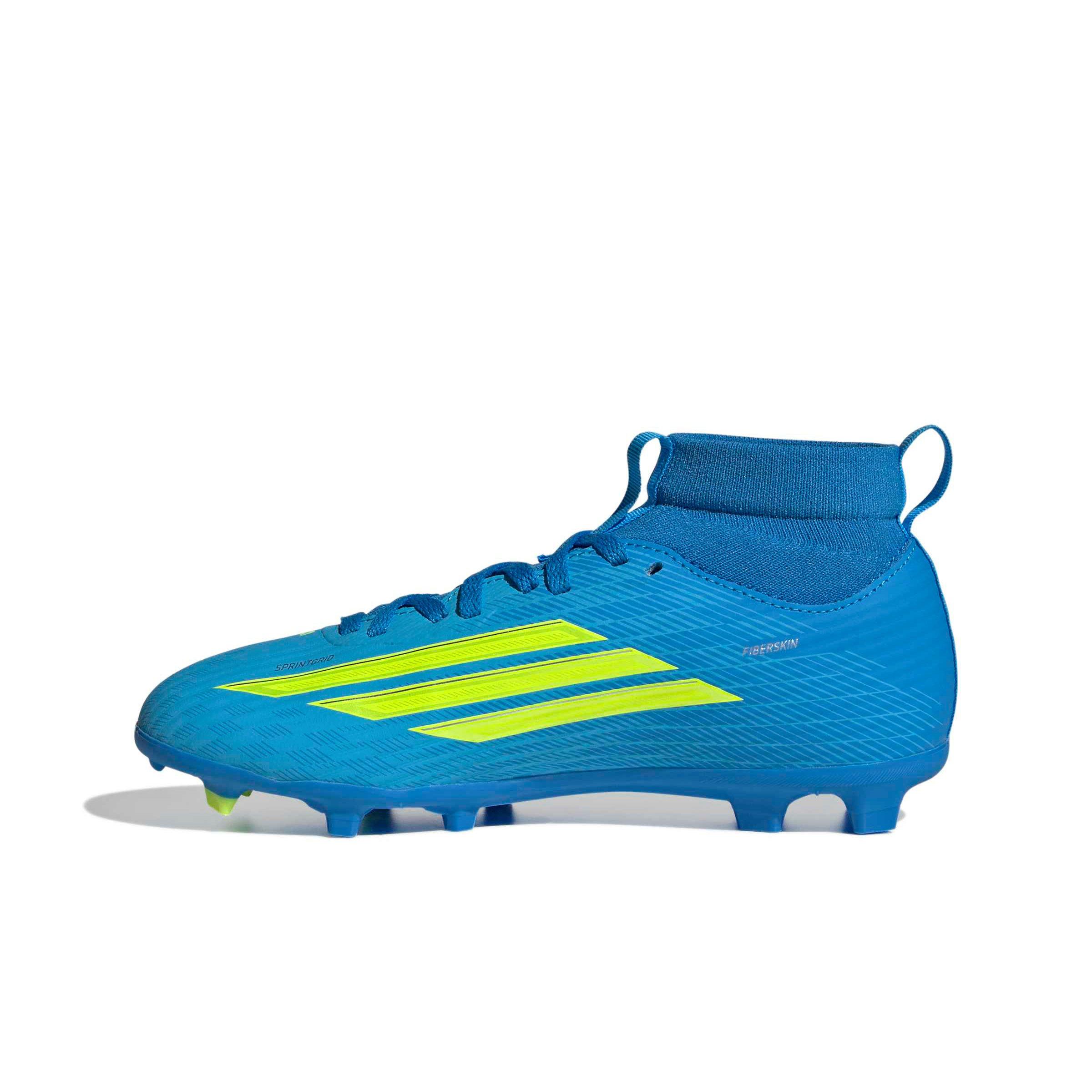 adidas F50 League MC FG Grade School Kids' "Lucid Ray Blue/Yellow 2/Lucid Aquamarine" Soccer Cleat