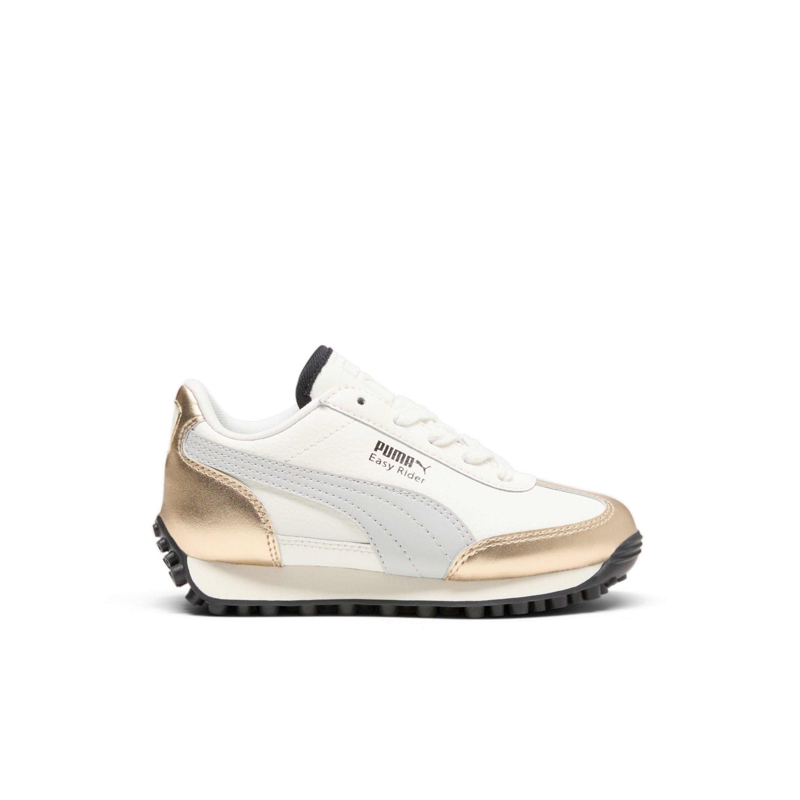 PUMA Easy Rider Mixed Metals "Warm White/PUMA Gold/Glacial Grey/PUMA Black" Preschool Girls' Shoe - WHITE/GOLD/GREY/BLACK