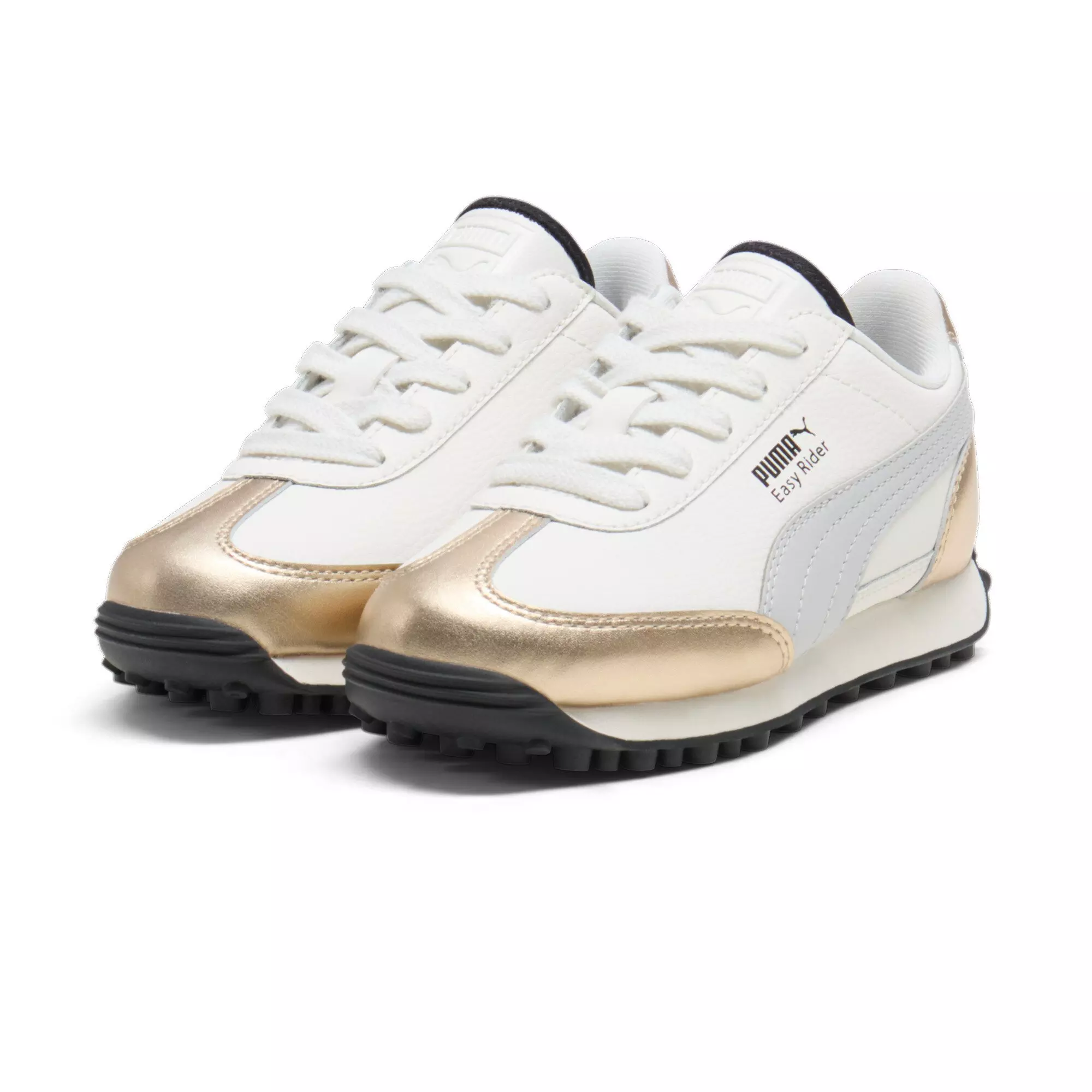 PUMA Easy Rider Mixed Metals "Warm White/PUMA Gold/Glacial Grey/PUMA Black" Preschool Girls' Shoe - WHITE/GOLD/GREY/BLACK