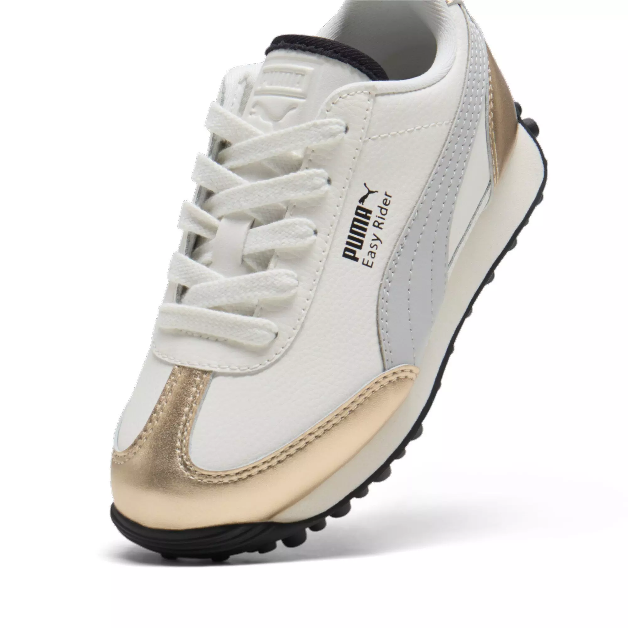 PUMA Easy Rider Mixed Metals "Warm White/PUMA Gold/Glacial Grey/PUMA Black" Preschool Girls' Shoe - WHITE/GOLD/GREY/BLACK