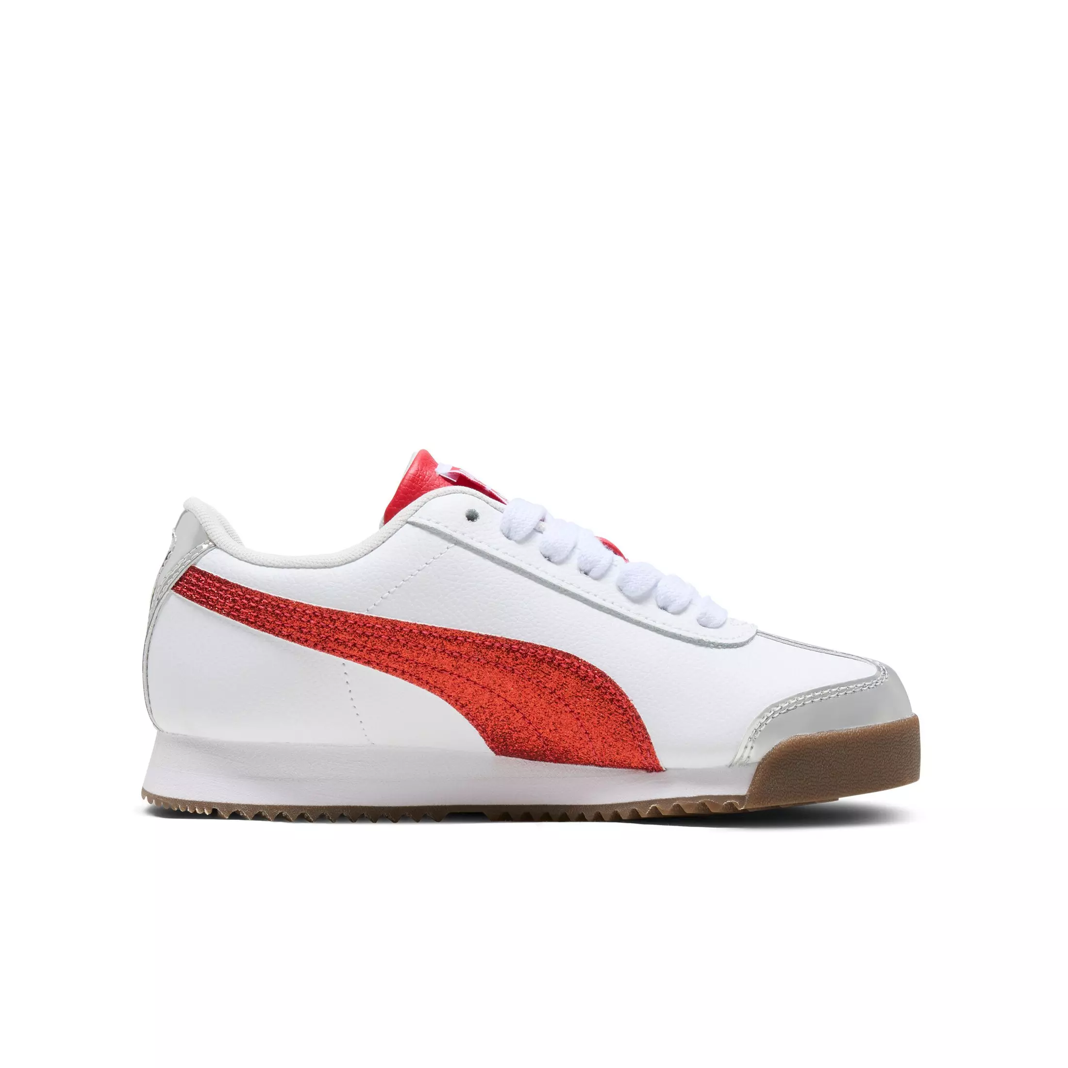 PUMA Roma 24 Holiday Glitz JR "PUMA White/For All Time Red/PUMA Silver" Grade School Girls' Shoe - WHITE/RED/SILVER