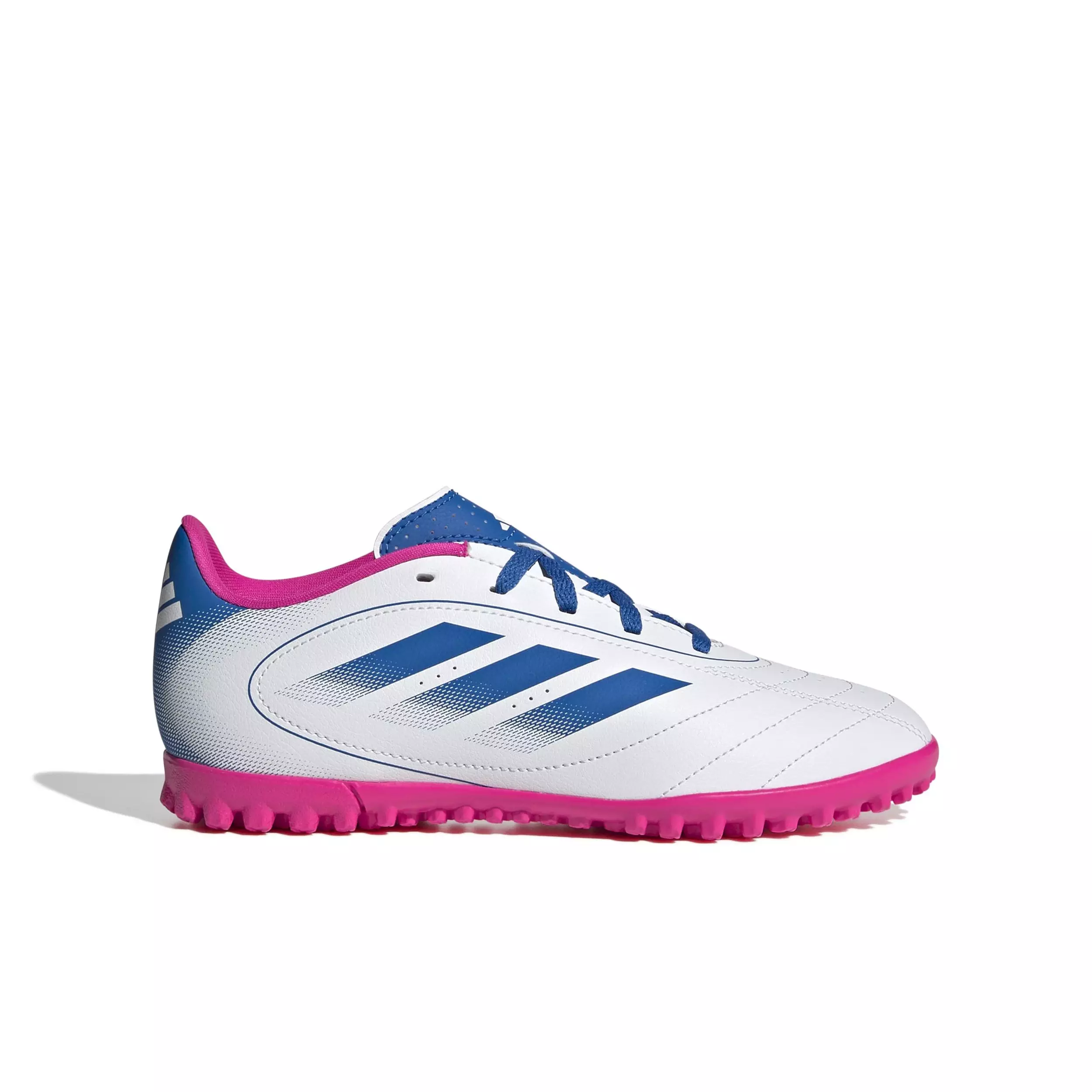 adidas Goletto IX Turf "Ftwr White/Bright Royal/Team Shock Pink 2" Preschool Kids' Soccer Shoe - WHITE/ROYAL/PINK
