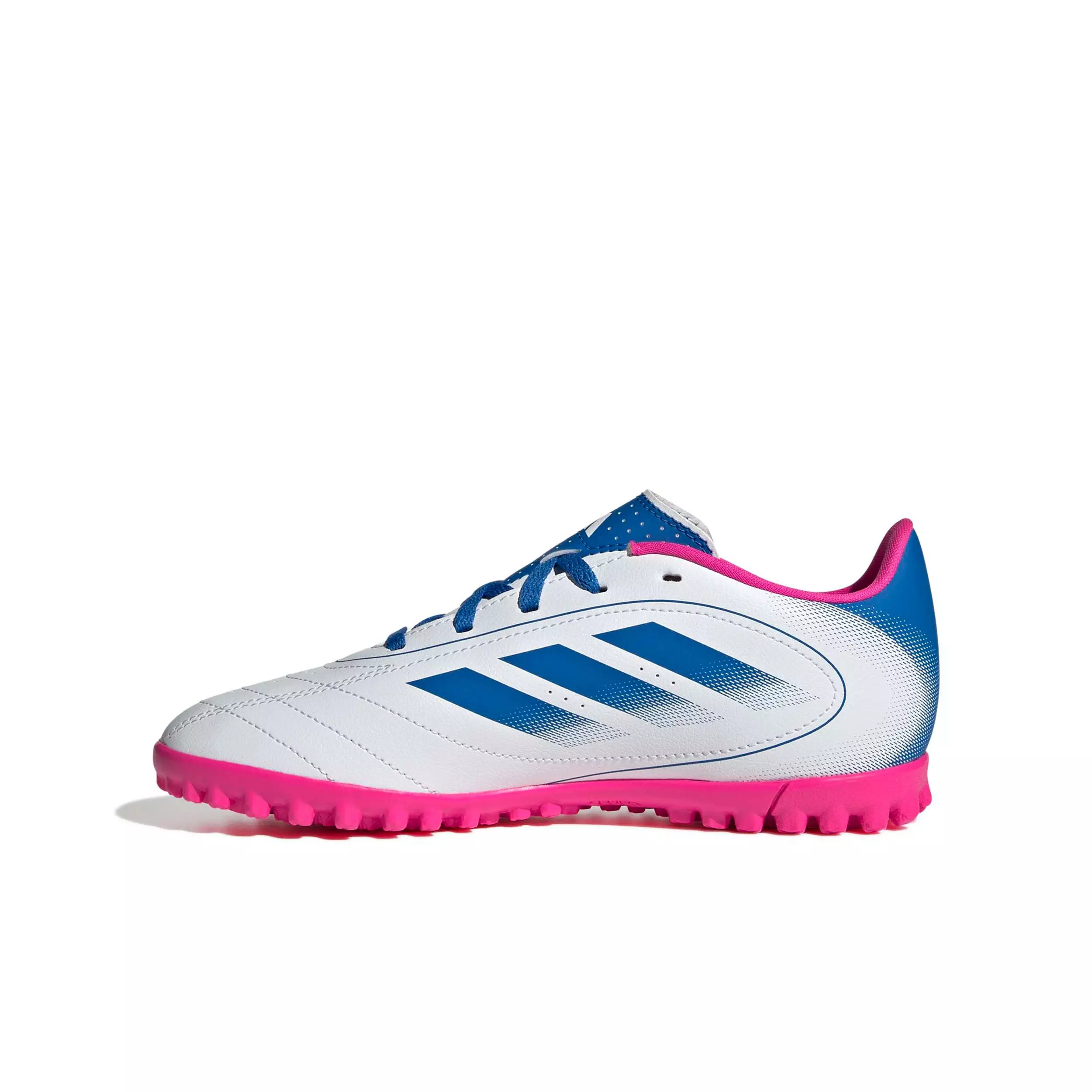 adidas Goletto IX Turf "Ftwr White/Bright Royal/Team Shock Pink 2" Preschool Kids' Soccer Shoe - WHITE/ROYAL/PINK