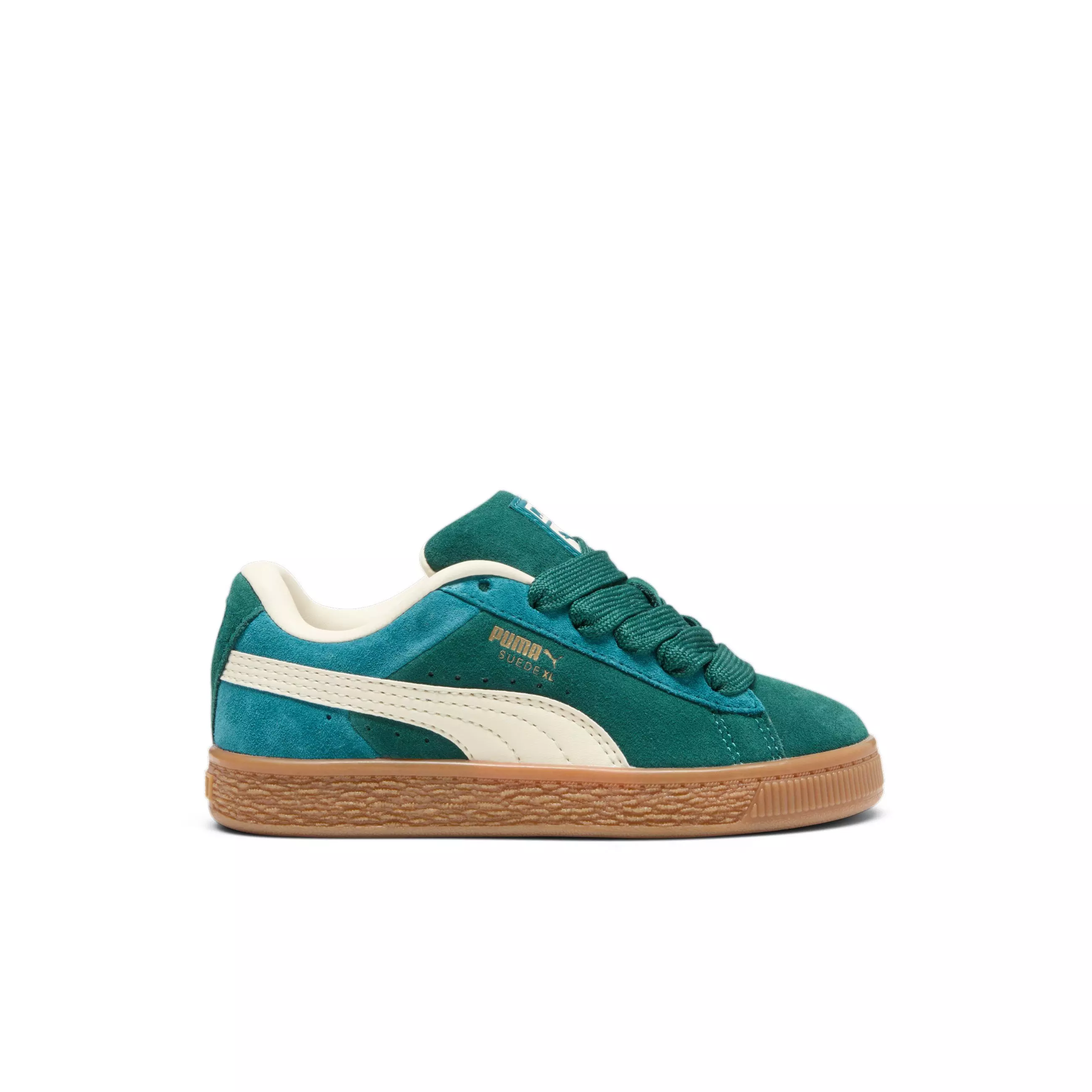PUMA Suede XL Blocking "Dark Myrtle/Alpine Snow/Cold Green" Preschool Boys' Shoe - DK MYRTLE/SNOW/GREEN