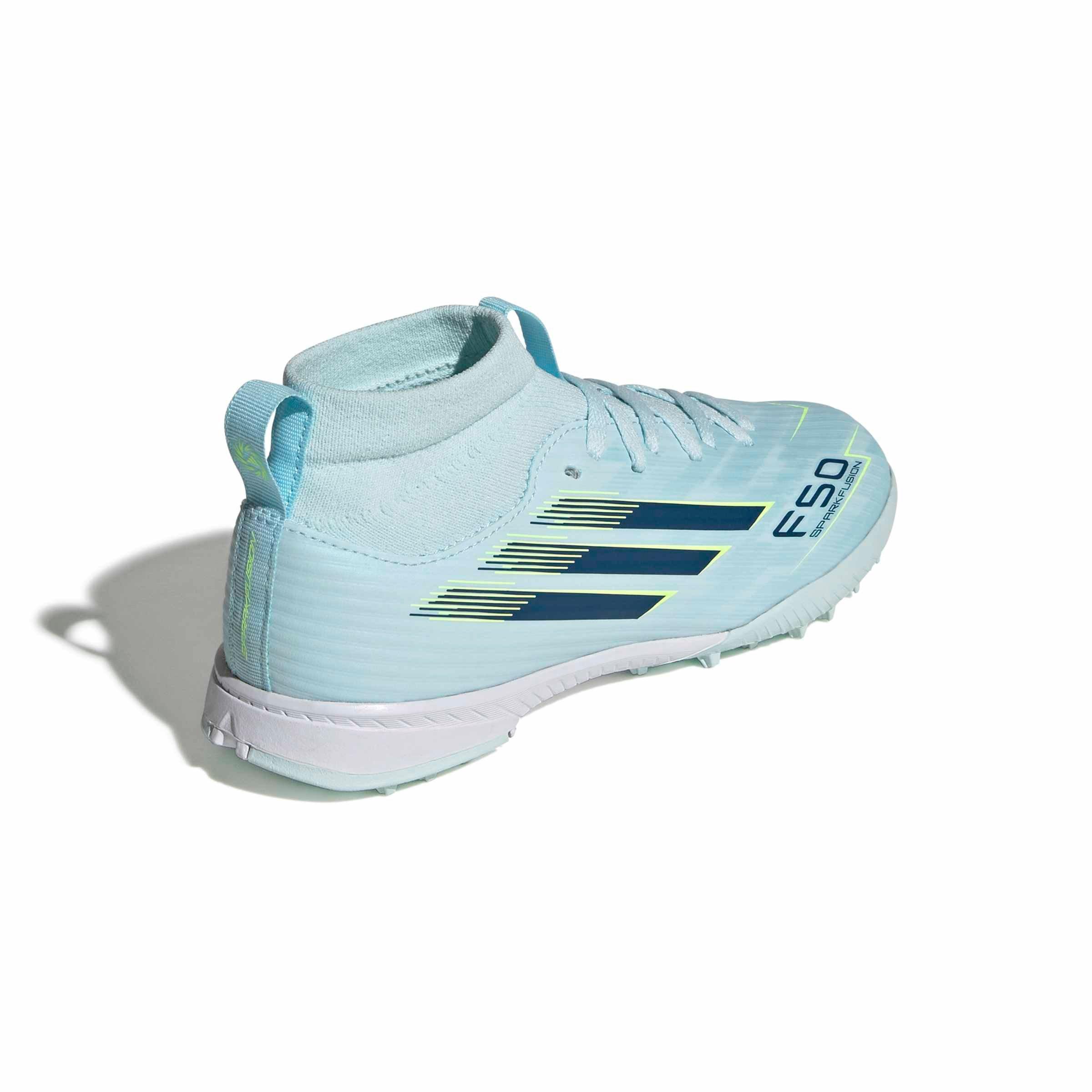 adidas F50 Sparkfusion League MC Turf "Blue/Dusky Petrol/Hi-Res Yellow" Preschool Kids' Soccer Shoe - BLUE/DUSKY/YELLOW Thumbnail View 4