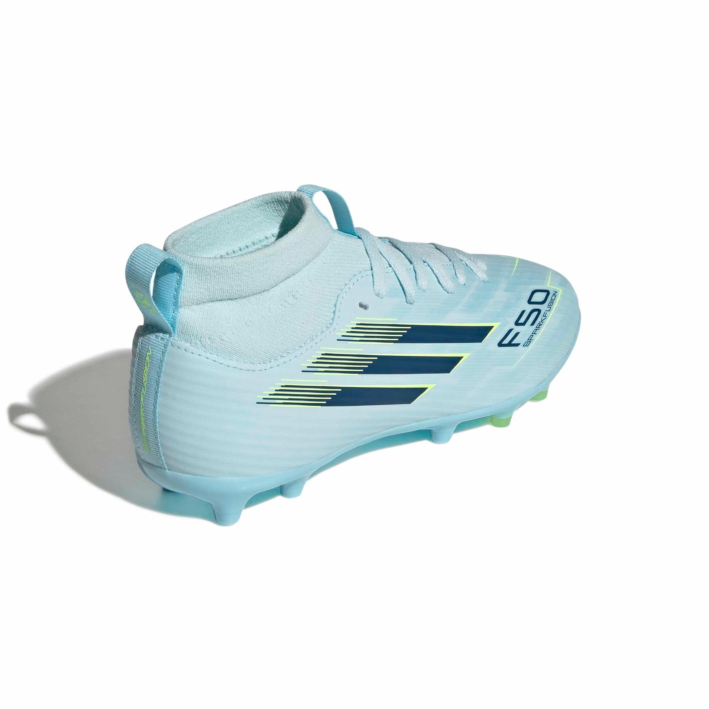 adidas F50 Sparkfusion League MC FG Preschool Kids' "Blue/Dusky Petrol/Hi-Res Yellow" Soccer Cleat