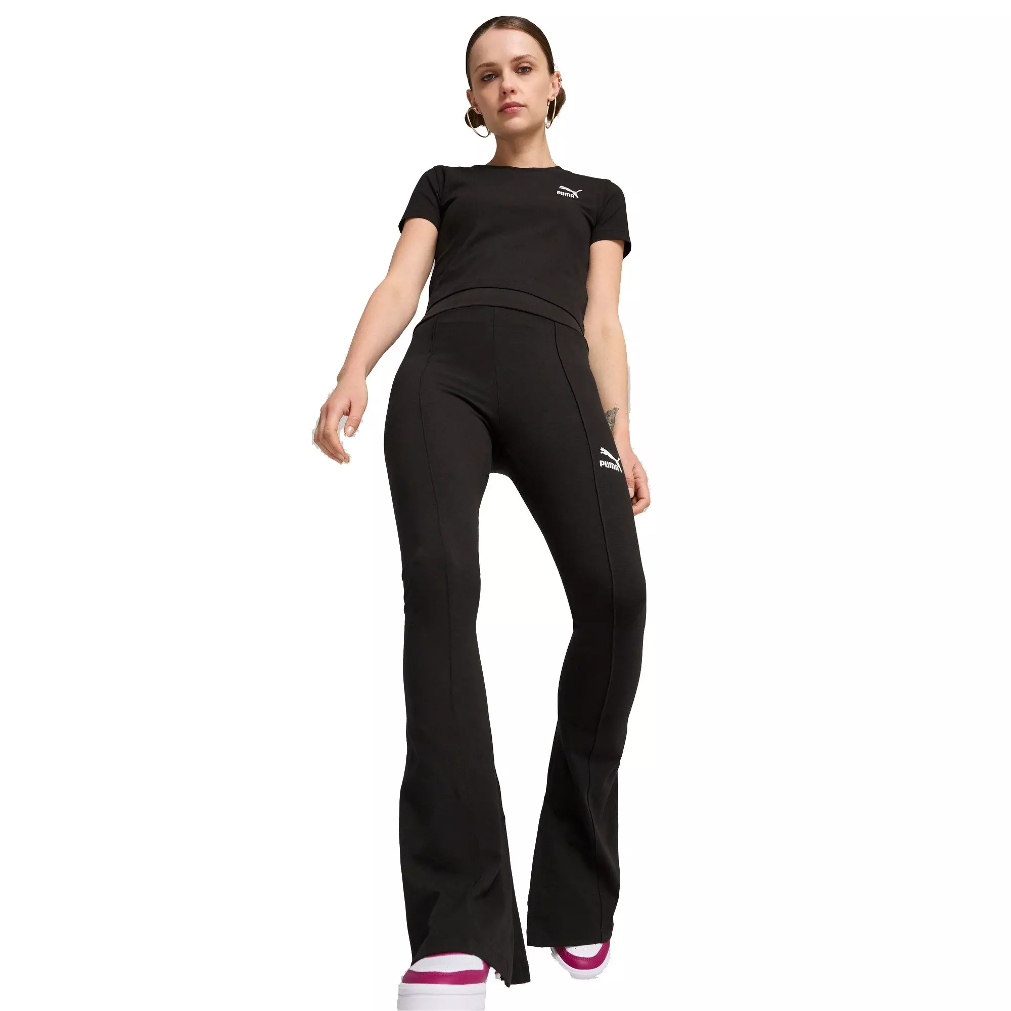 PUMA Women's Classic Pintuck Flared Leggings -Black - BLACK