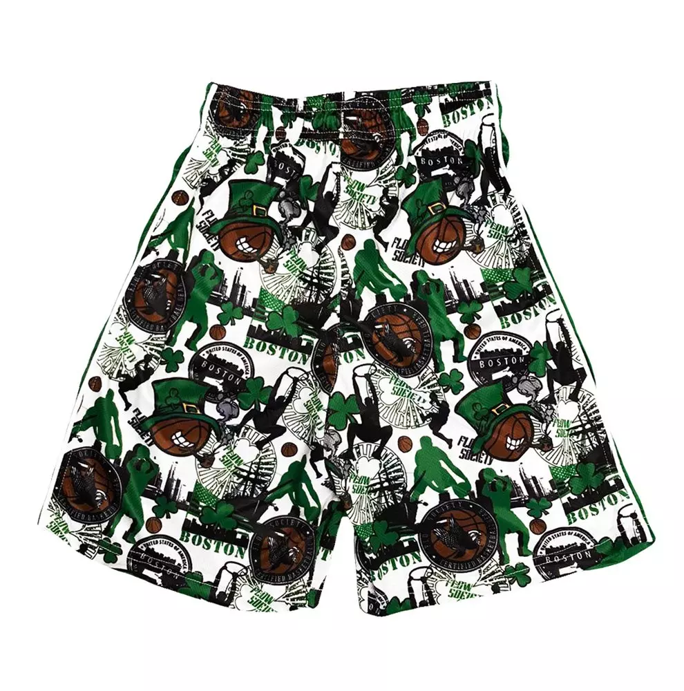 Flow Society Big Boys' Boston Basketball Shorts - White - WHITE