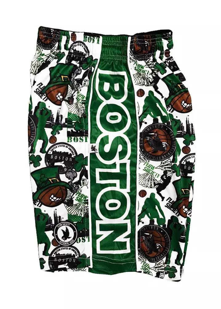 Flow Society Big Boys' Boston Basketball Shorts -White - WHITE
