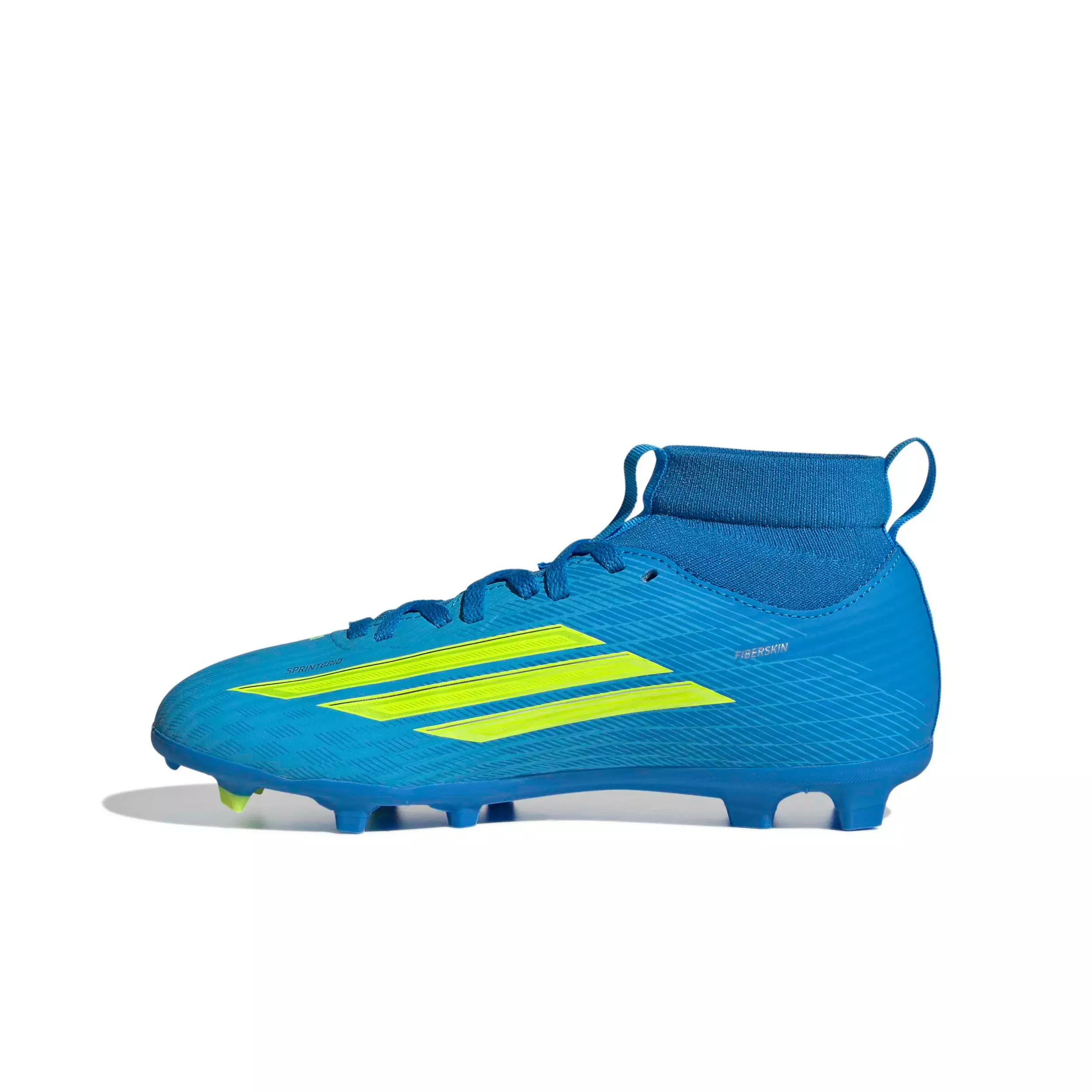 adidas F50 League Mid Cut FG "Lucid Ray Blue/Yellow 2/Lucid Aquamarine" Preschool Kids' Soccer Cleat - BLUE/YELLOW/AQUAMARINE