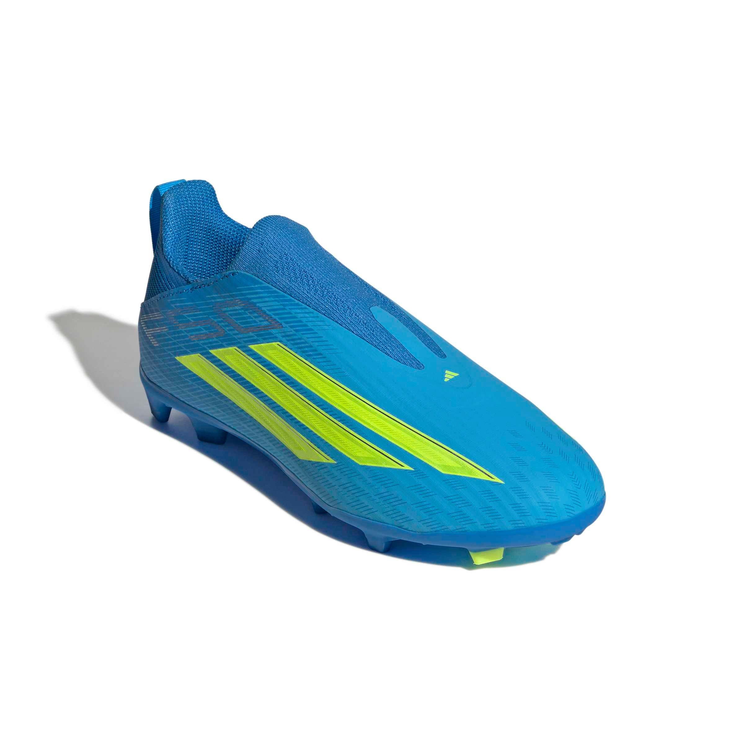 adidas F50 League Laceless FG "Lucid Ray Blue/Yellow 2/Aquamarine" Preschool Kids' Soccer Cleat - BLUE/YELLOW/AQUAMARINE Thumbnail View 3