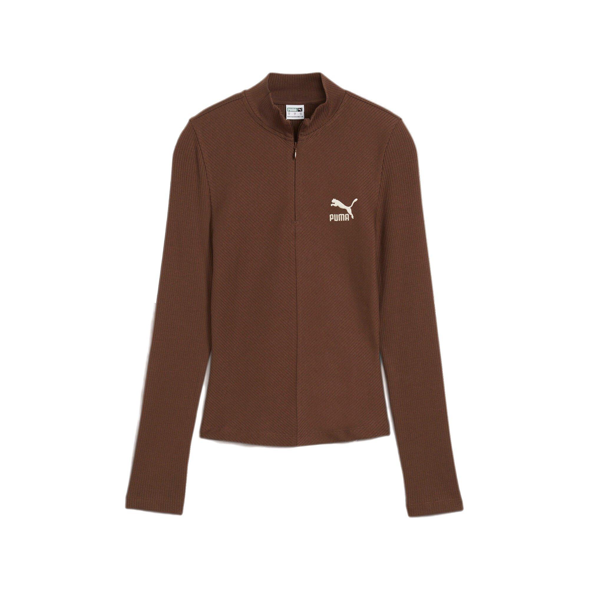 PUMA Classics Half-Zip Women's Brown Tee