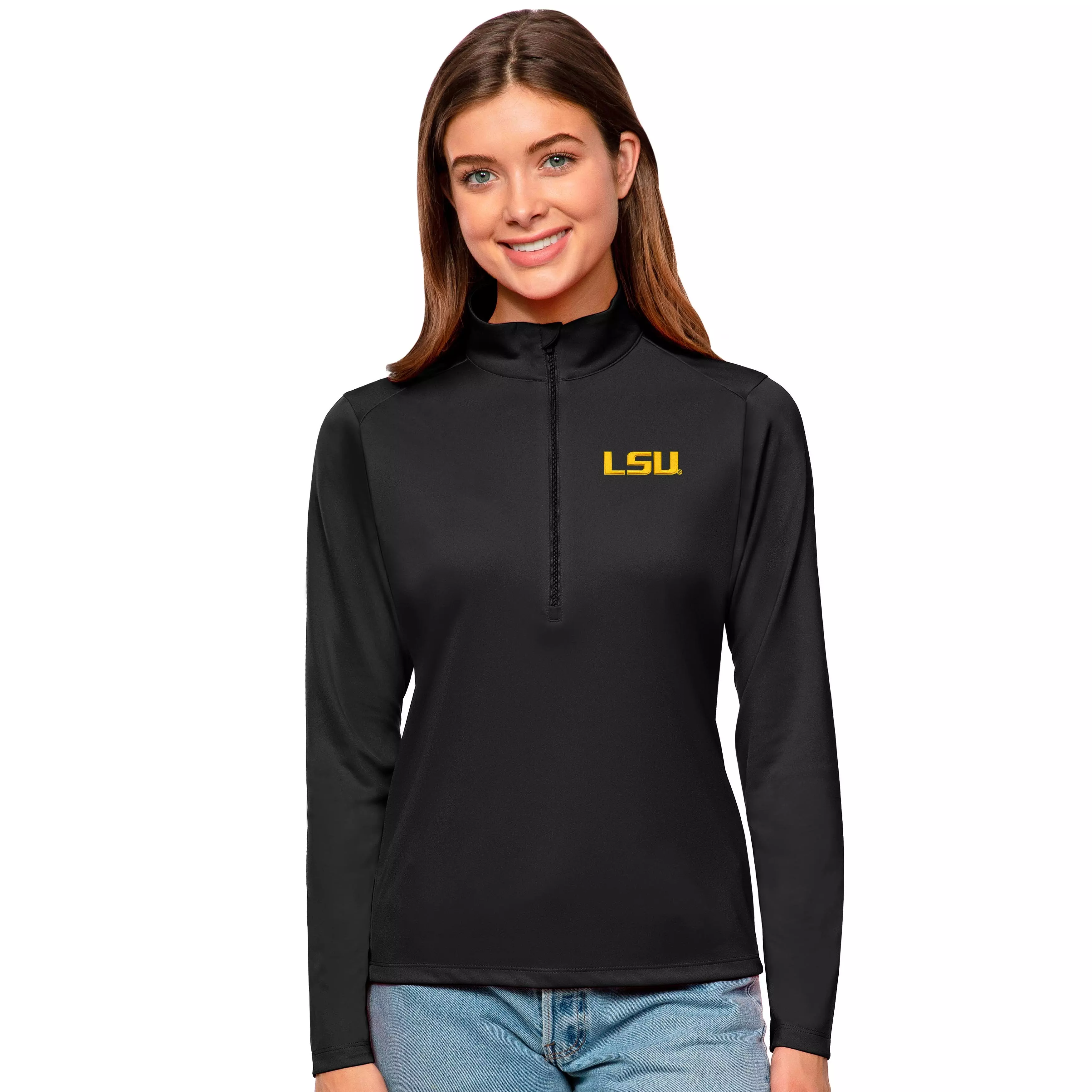 Antigua Women's LSU Tigers Tribute Quarter-Zip Pullover Jacket - BLACK