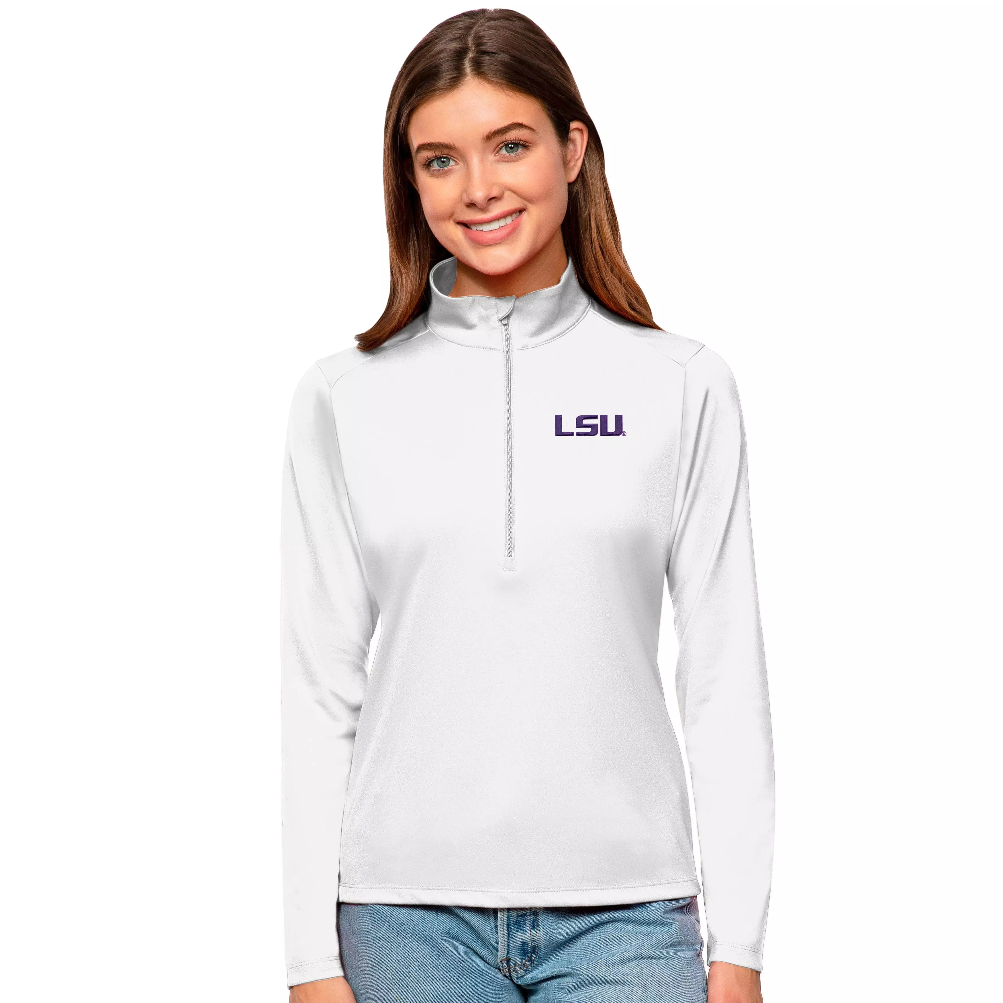 Antigua Women's LSU Tigers Tribute Quarter-Zip Pullover Jacket - WHITE