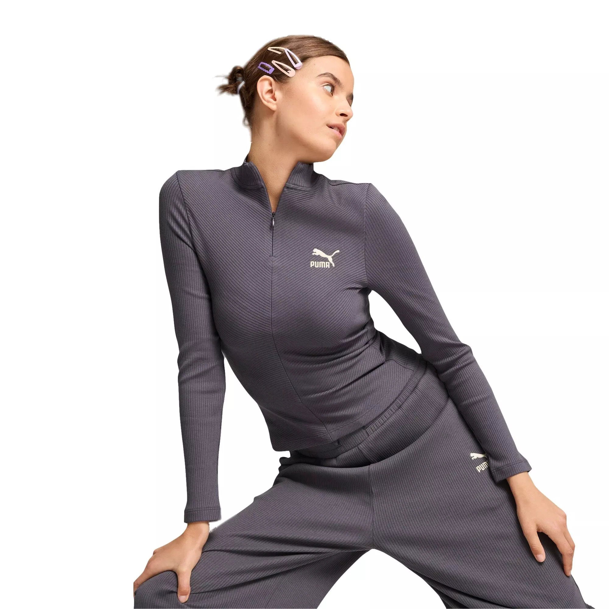 PUMA Women's Classics Half-Zip Tee -Grey - GREY