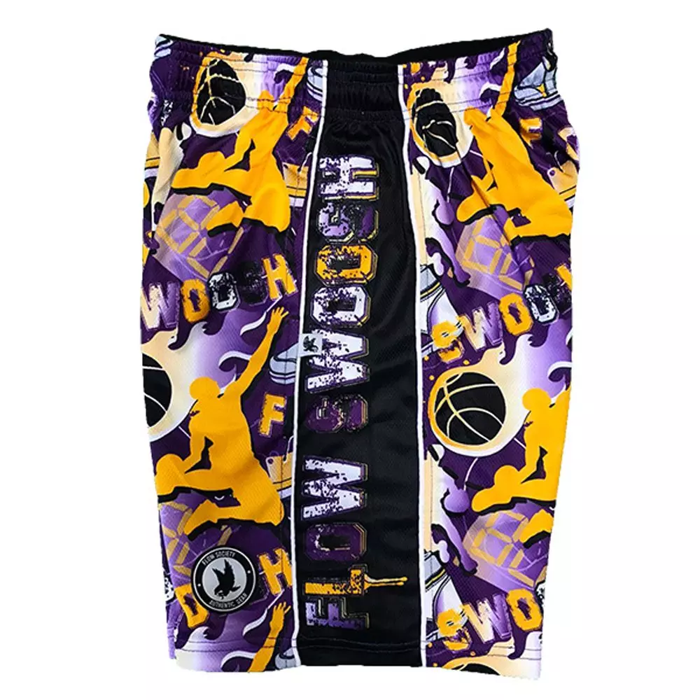 Flow Society Big Boys' Swoosh Purple/Gold Attack Shorts - PURPLE/YELLOW