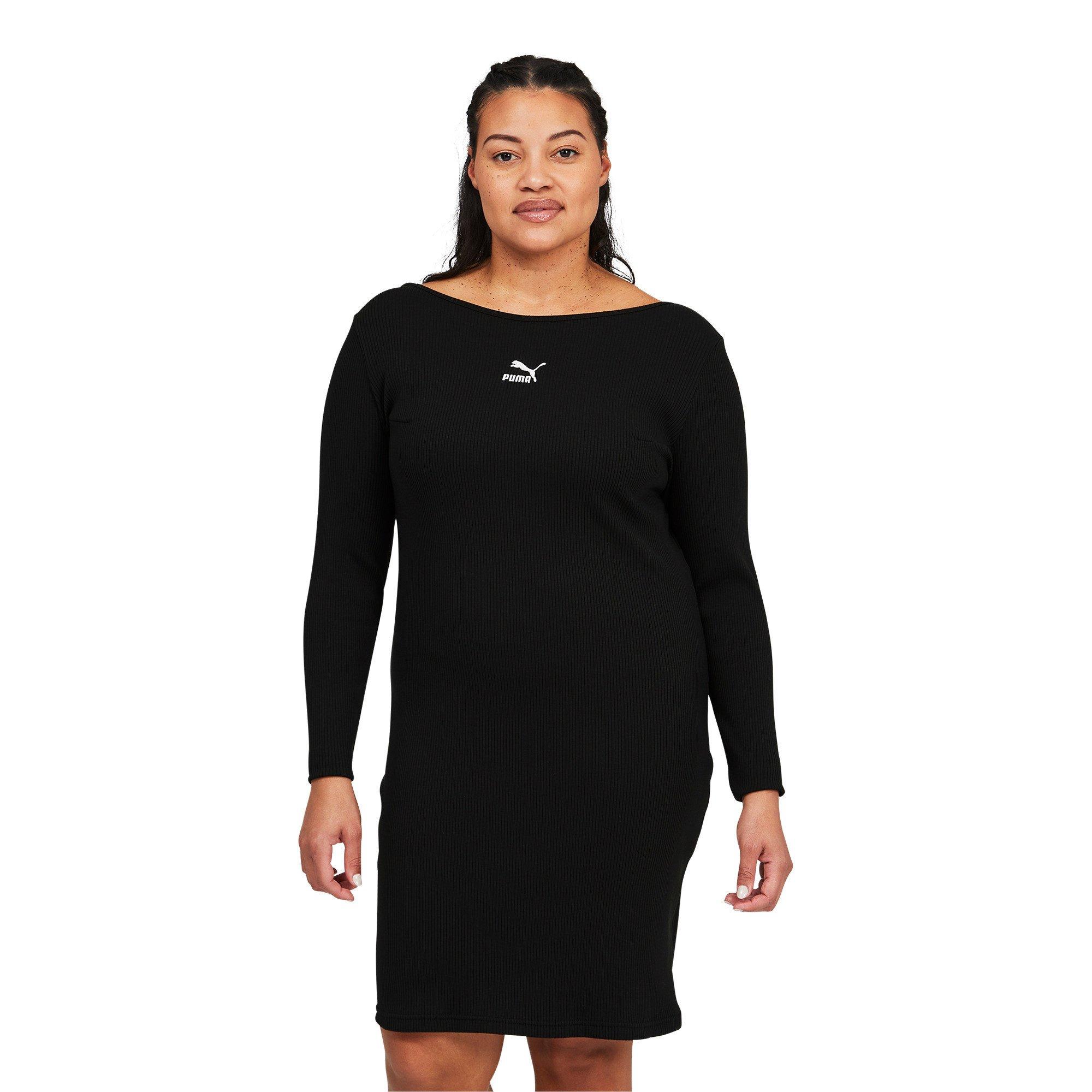 PUMA Women s Classics Ribbed Long Sleeve Dress Black