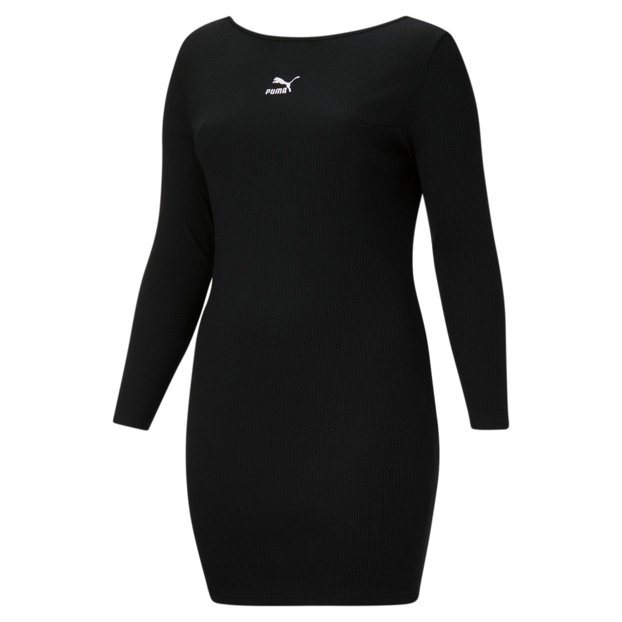 PUMA Women's Classics Ribbed Long Sleeve Dress-Black - BLACK Thumbnail View 3