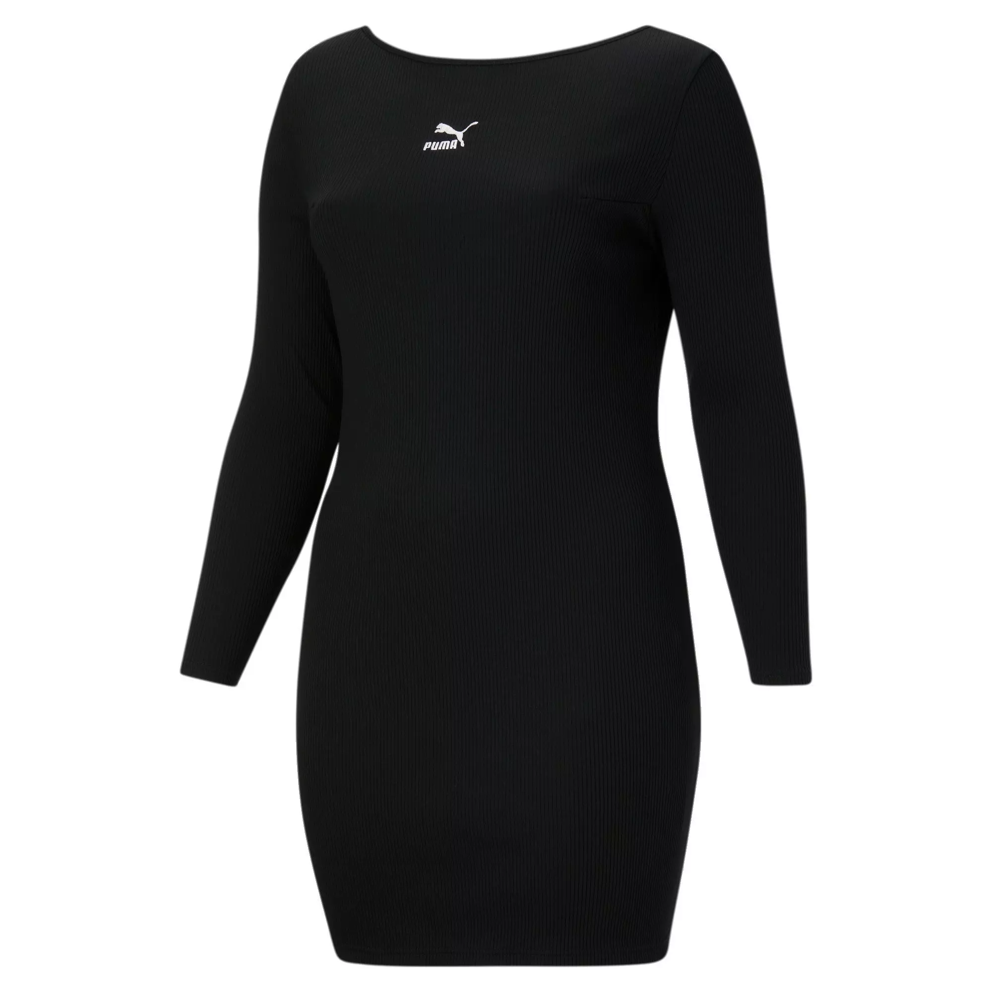 PUMA Women's Classics Ribbed Long Sleeve Dress-Black - BLACK