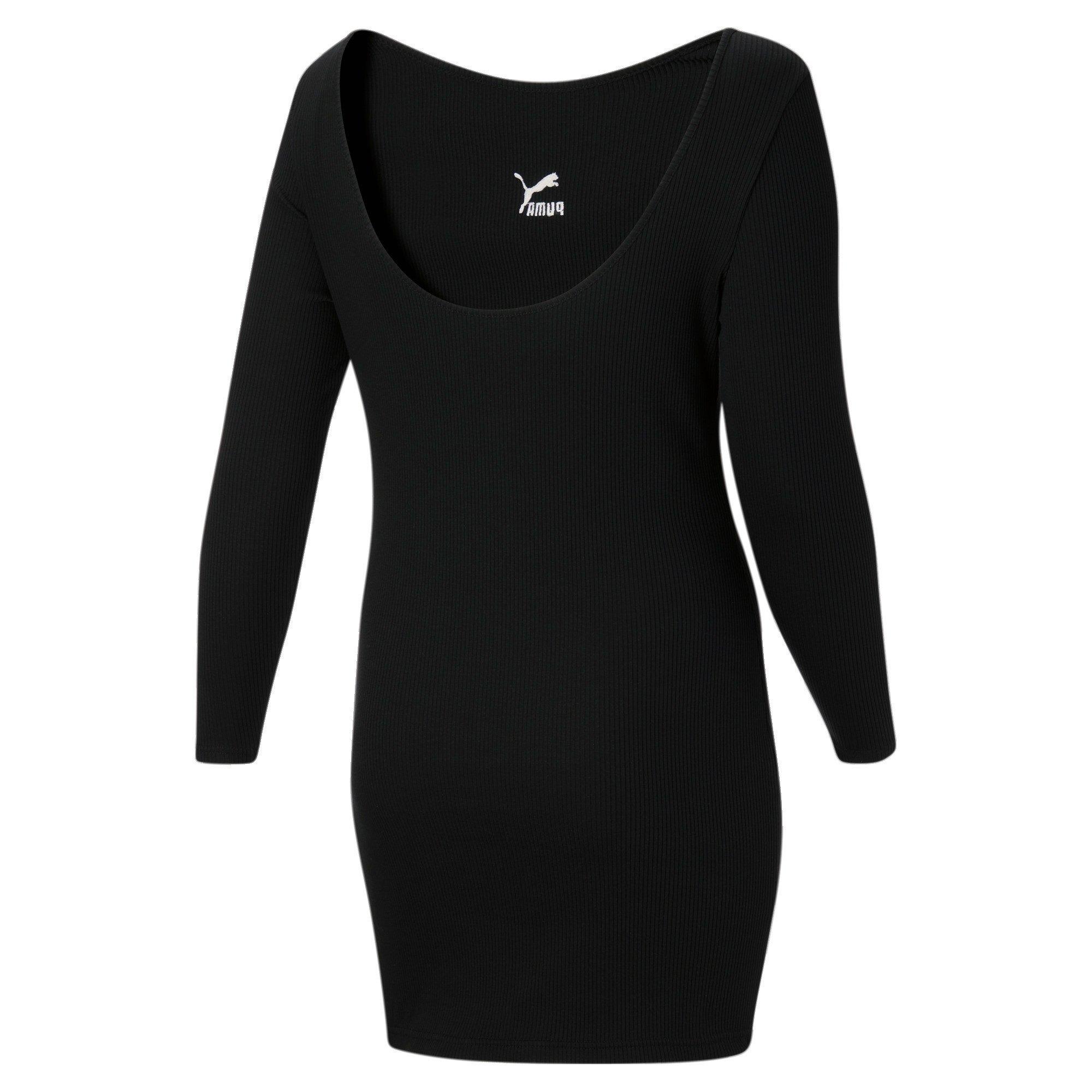 PUMA Women's Classics Ribbed Long Sleeve Dress-Black - BLACK Thumbnail View 4