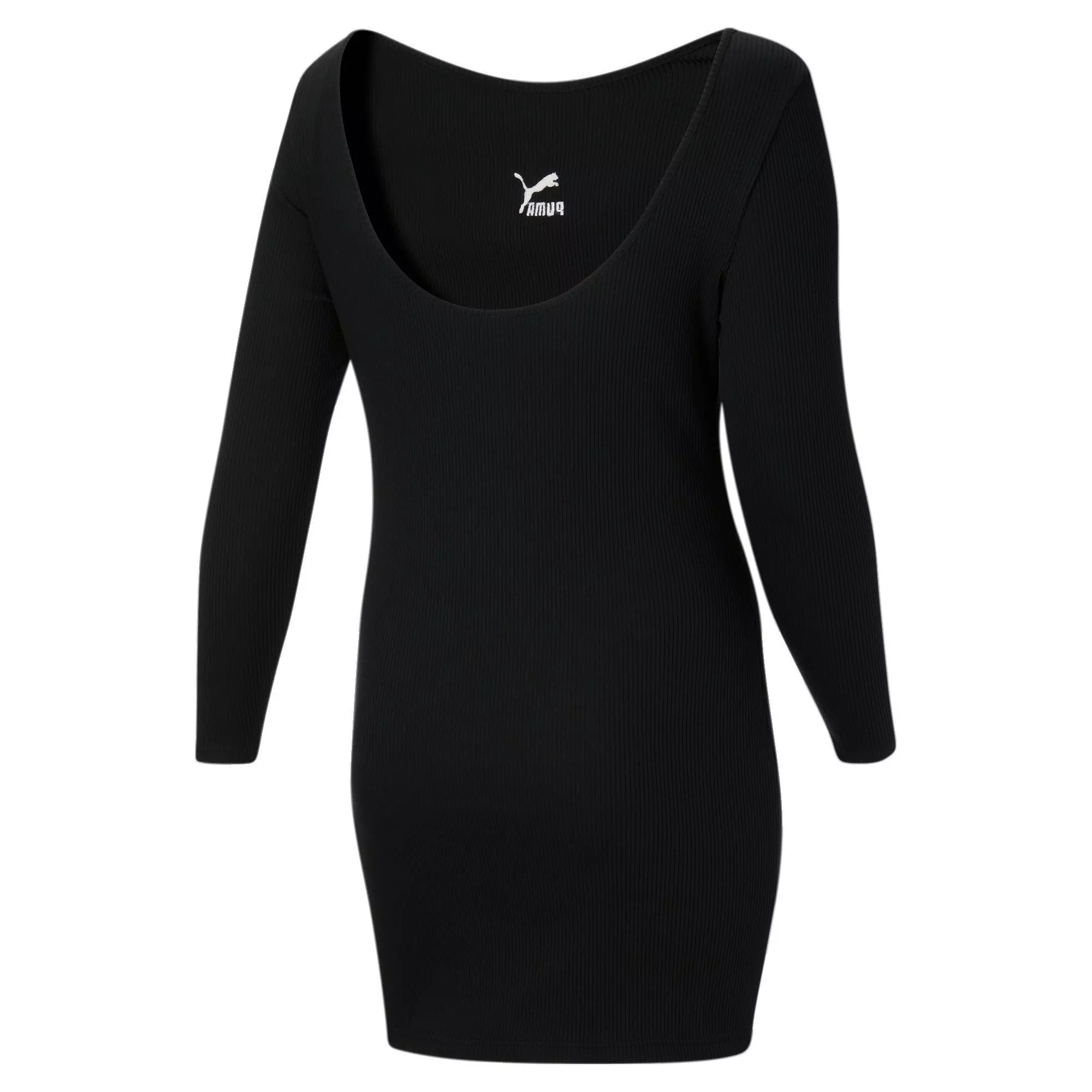 PUMA Women's Classics Ribbed Long Sleeve Dress-Black - BLACK