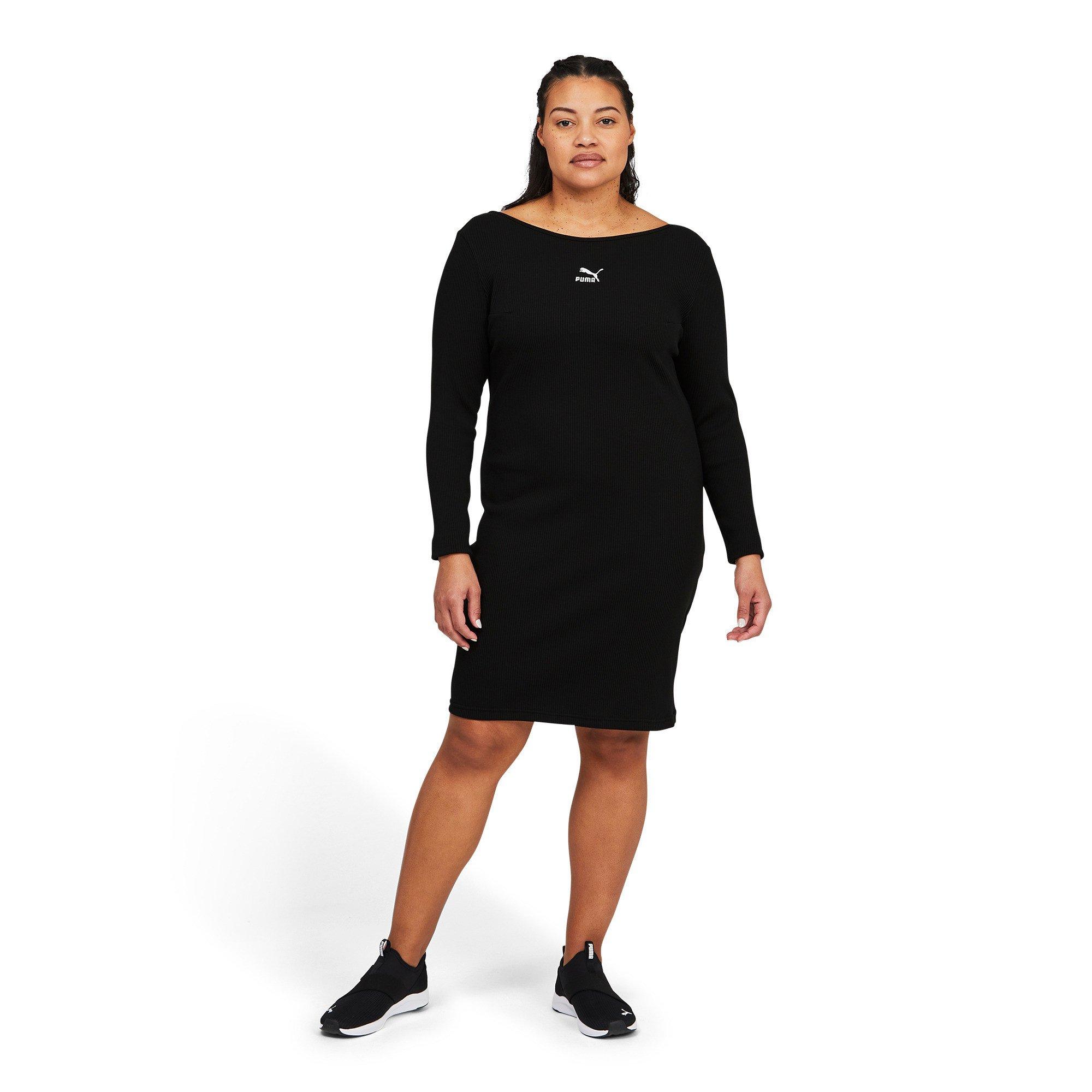 PUMA Women's Classics Ribbed Long Sleeve Dress-Black - BLACK Thumbnail View 5