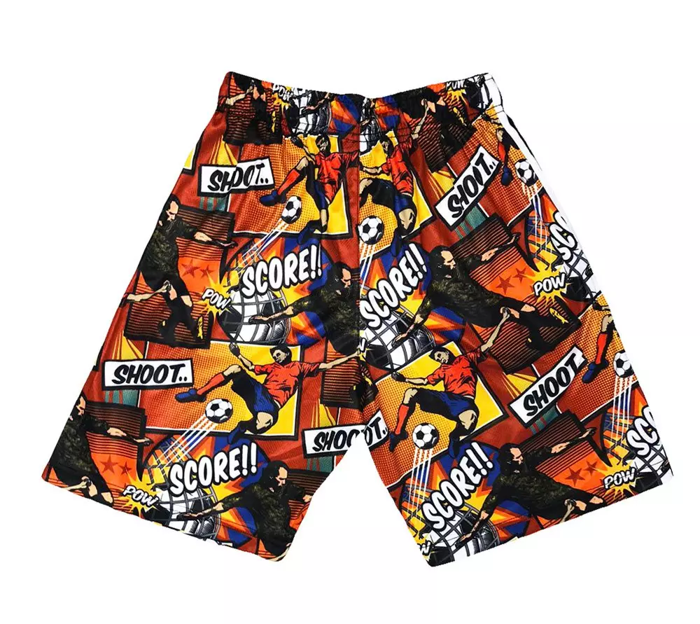 Flow Society Big Boys' Soccer Comic Attack Shorts -Orange/Multi - ORANGE/MULTI