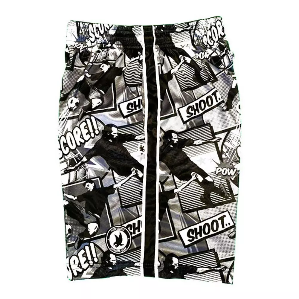 Flow Society Big Boys' Black and Silver Comic Soccer Attack Shorts - BLACK/SILVER