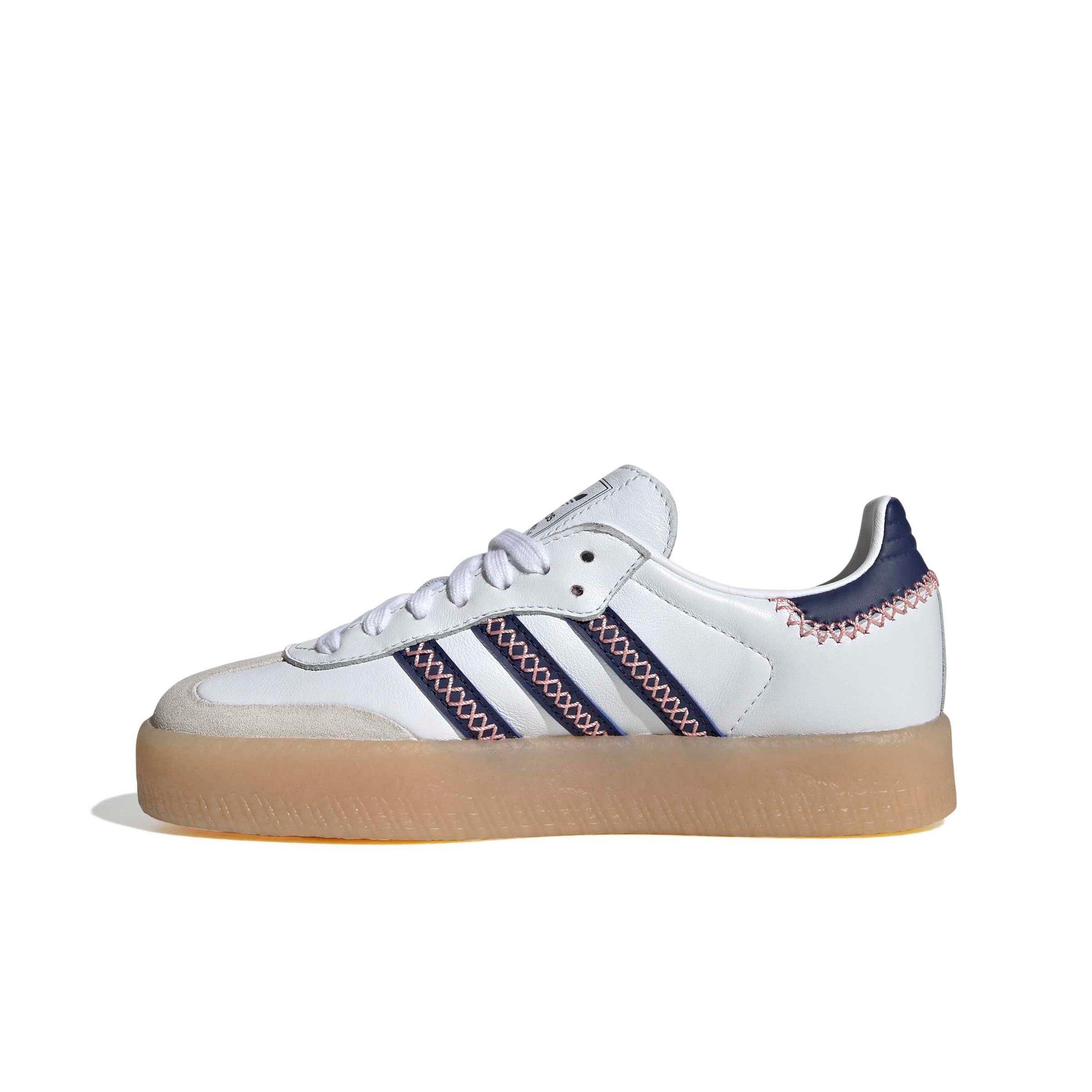 adidas Originals Sambae "Ftwr White/Dark Blue/Glory Pink" Grade School Girls' Shoe - WHITE/DK BLUE/PINK Thumbnail View 2