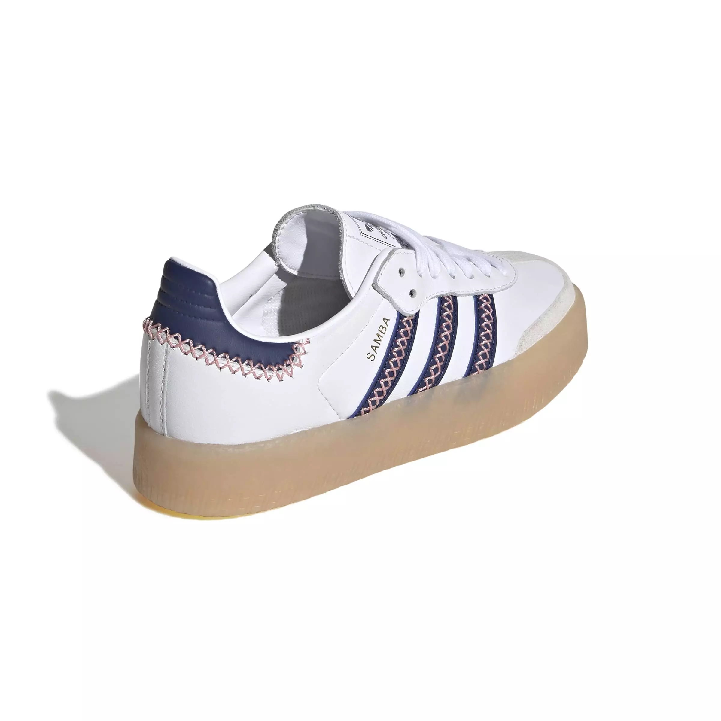 adidas Originals Sambae "Ftwr White/Dark Blue/Glory Pink" Grade School Girls' Shoe - WHITE/DK BLUE/PINK