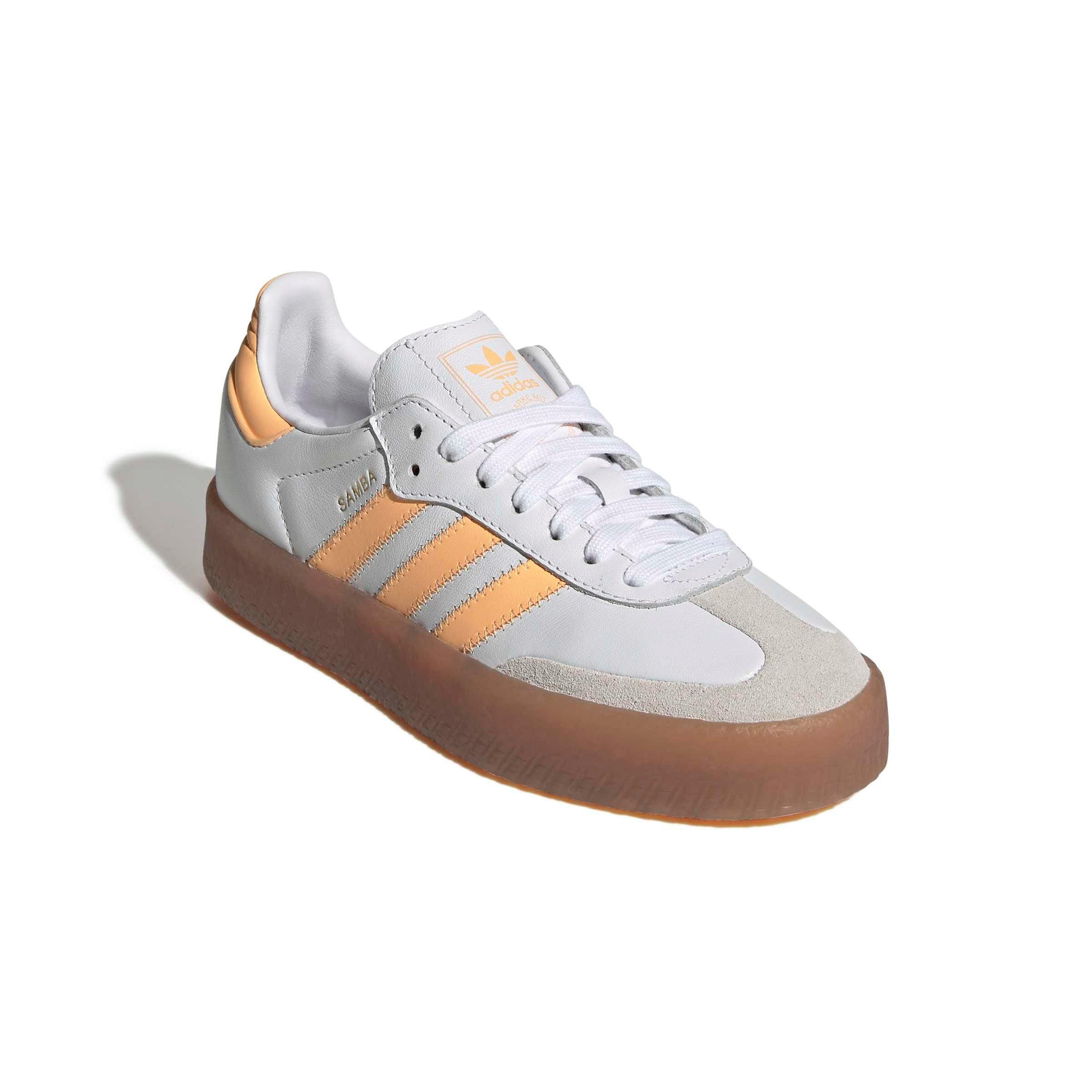 adidas Originals Sambae "Ftwr White/Acid Orange/Gold Metallic" Grade School Girls' Shoe - WHITE/ORANGE/GOLD Thumbnail View 3