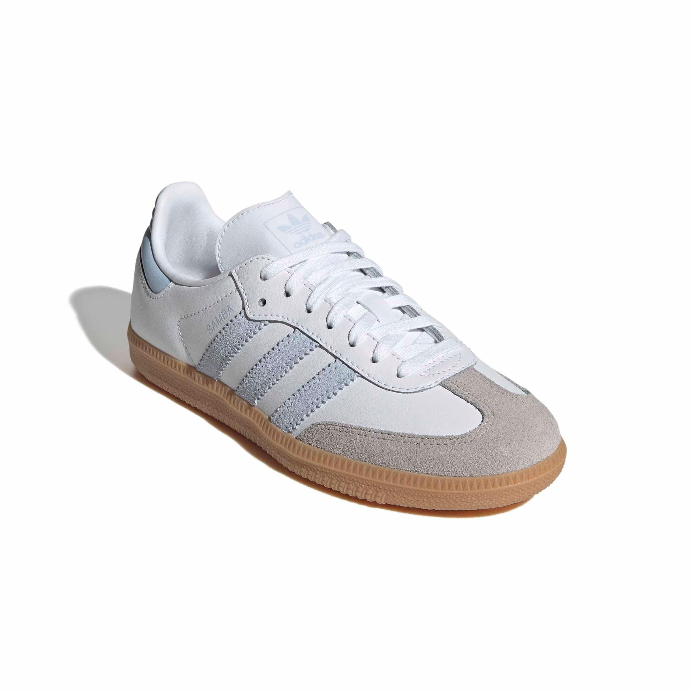 adidas Originals Samba OG "Ftwr White/Crystal Sky/Gum 3" Grade School Girls' Shoe - WHITE/SKY/GUM Thumbnail View 3