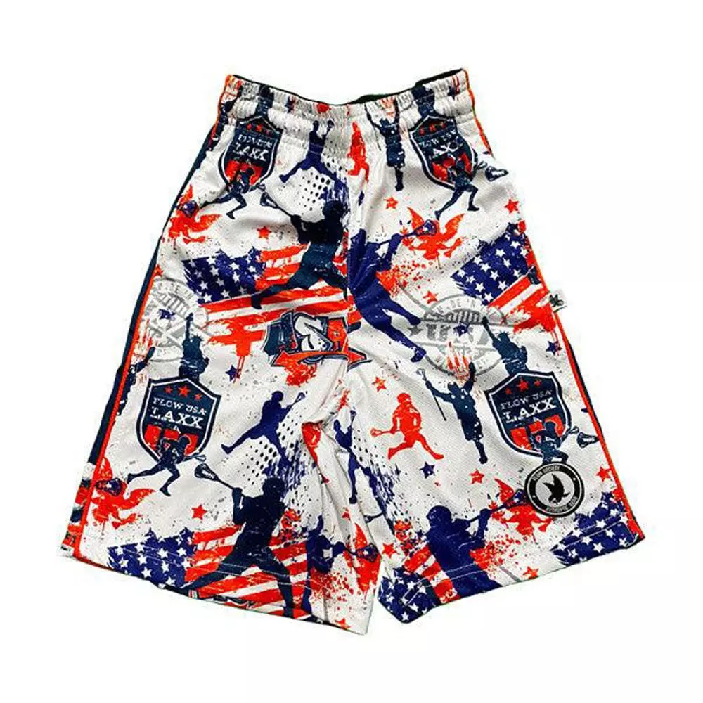 Flow Society Big Boys' Flow Laxx USA Shorts - White/Red/Blue - WHITE/RED/BLUE