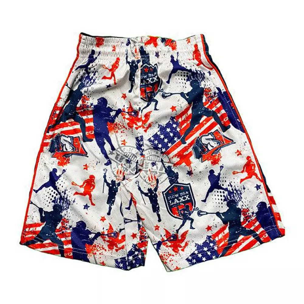 Flow Society Big Boys' Flow Laxx USA Shorts - White/Red/Blue - WHITE/RED/BLUE