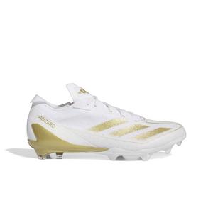 White and gold 2025 youth football cleats