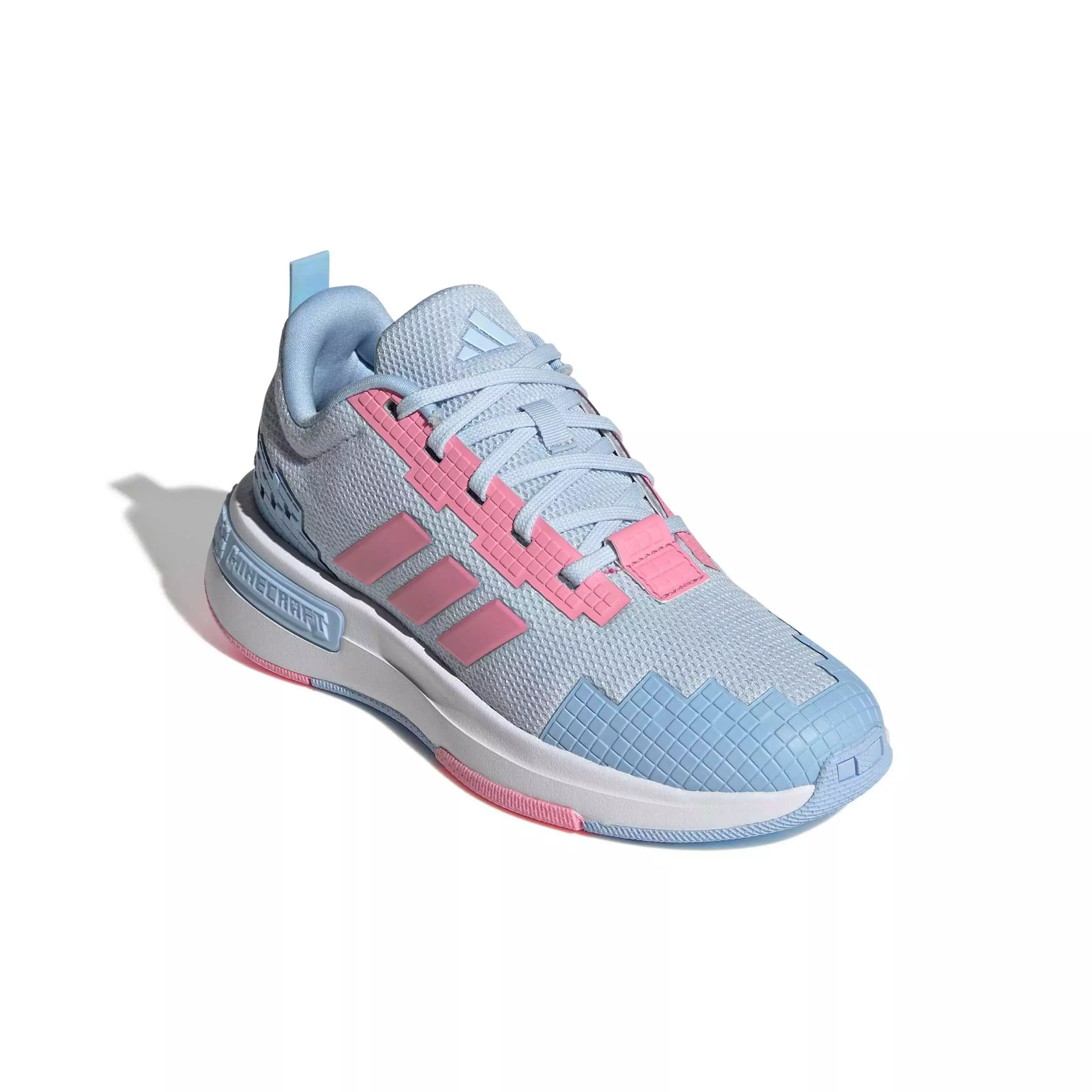 adidas Minecraft Pro "Crystal Sky/Bliss Pink/Glow Blue" Grade School Girls' Shoe - SKY/PINK/BLUE