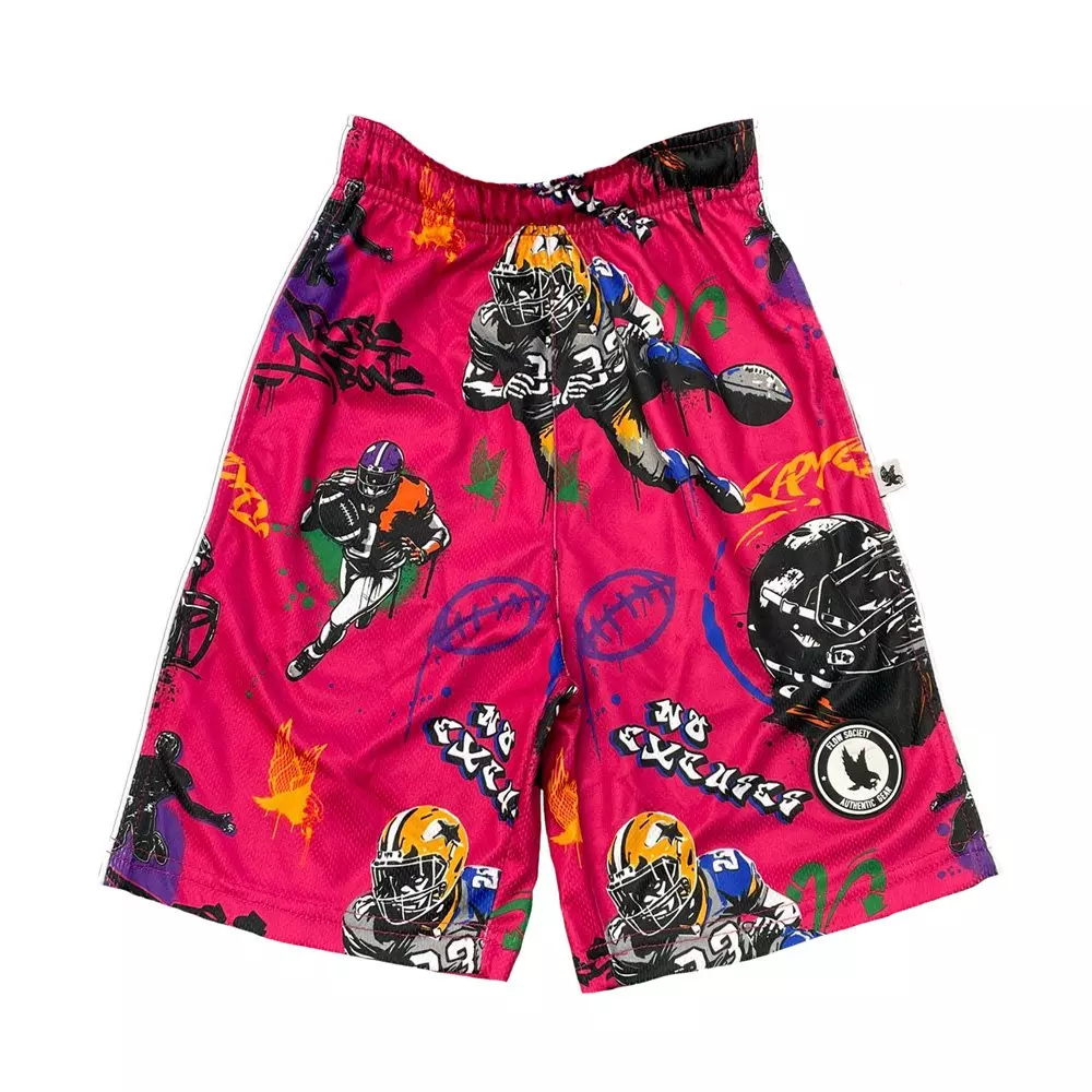 Flow Society Big Boys' Rise Above It Football Graffiti Shorts - Pink - PINK