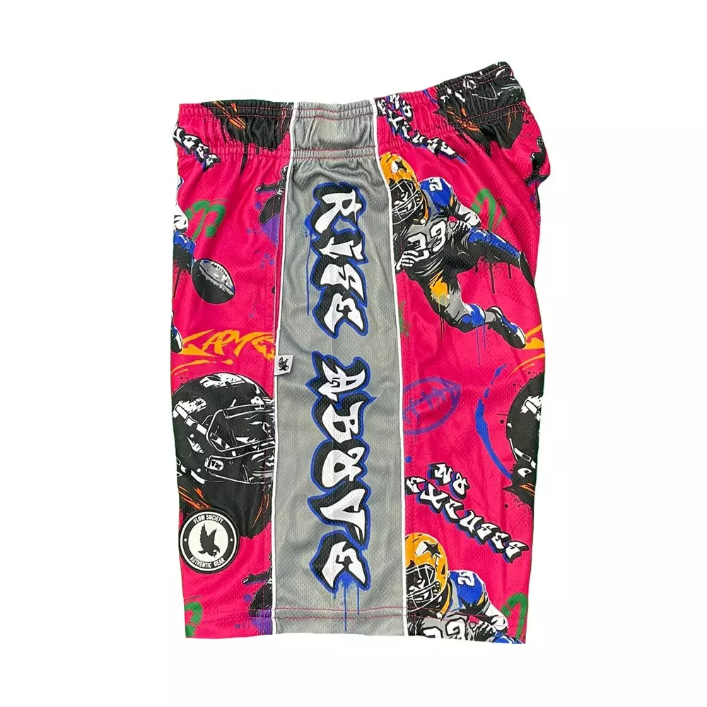 Flow Society Big Boys' Rise Above It Football Graffiti Shorts - Pink - PINK