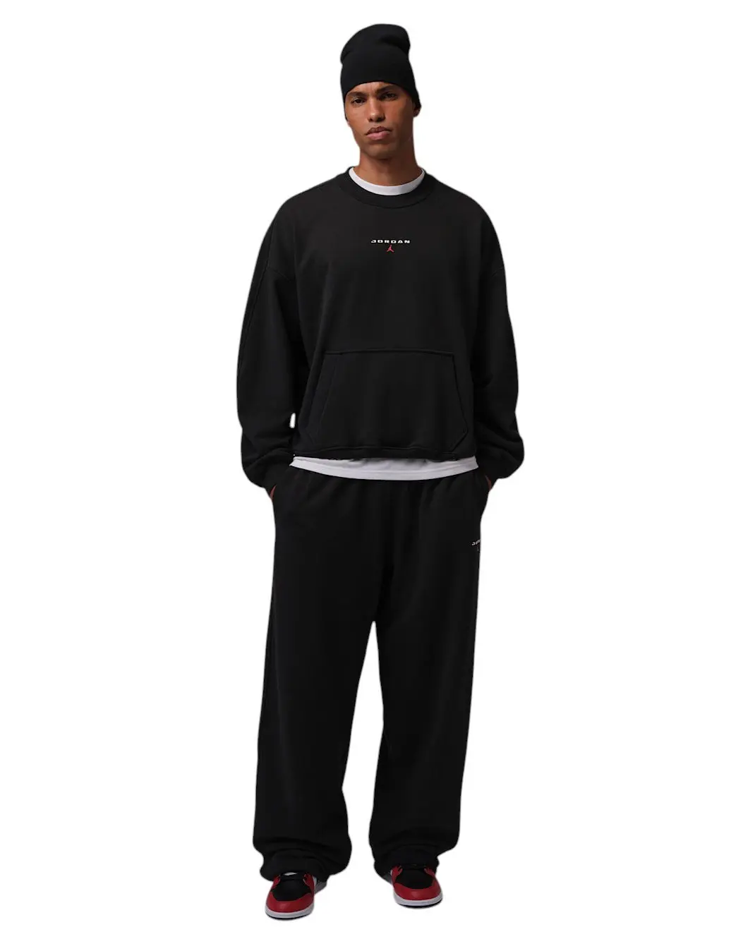 Jordan Men's Flight Fleece Crew-Neck Sweatshirt - Black - BLACK