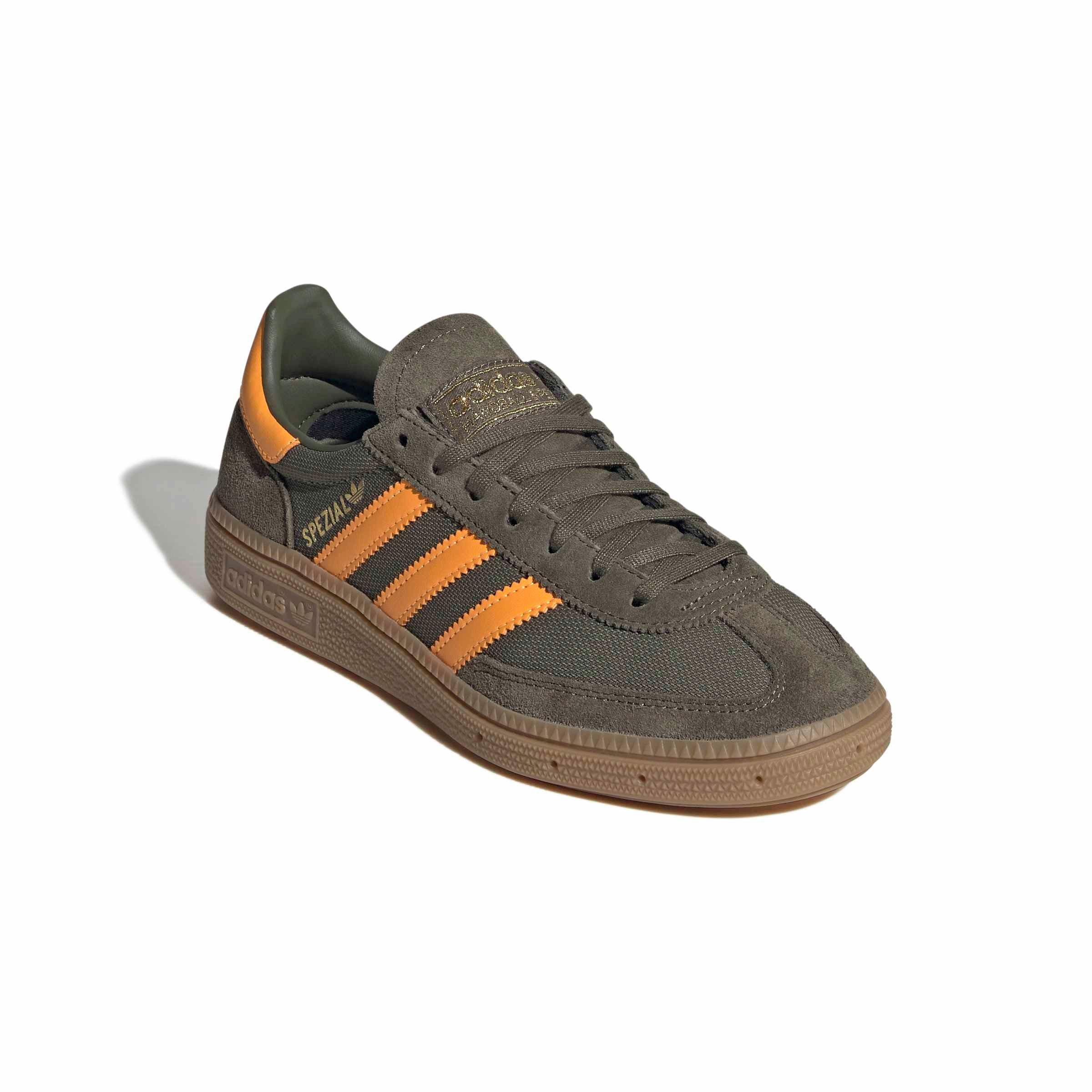 adidas Originals Handball Spezial "Olive Strata/Pure Tangerine/Gum 4" Grade School Boys' Shoe - OLIVE/TANGERINE/GUM Thumbnail View 3