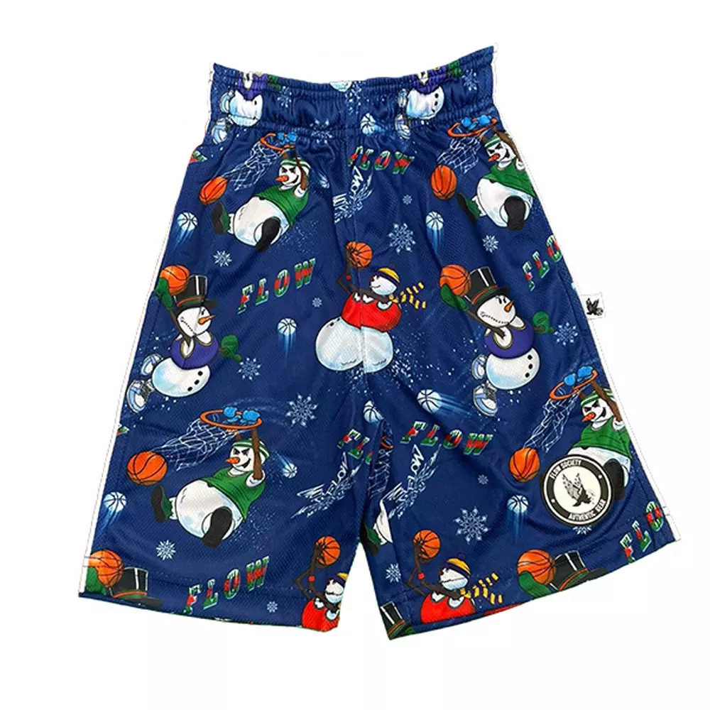 Flow Society Big Boys' Snowman Frosty Bball Shorts - Blue - BLUE