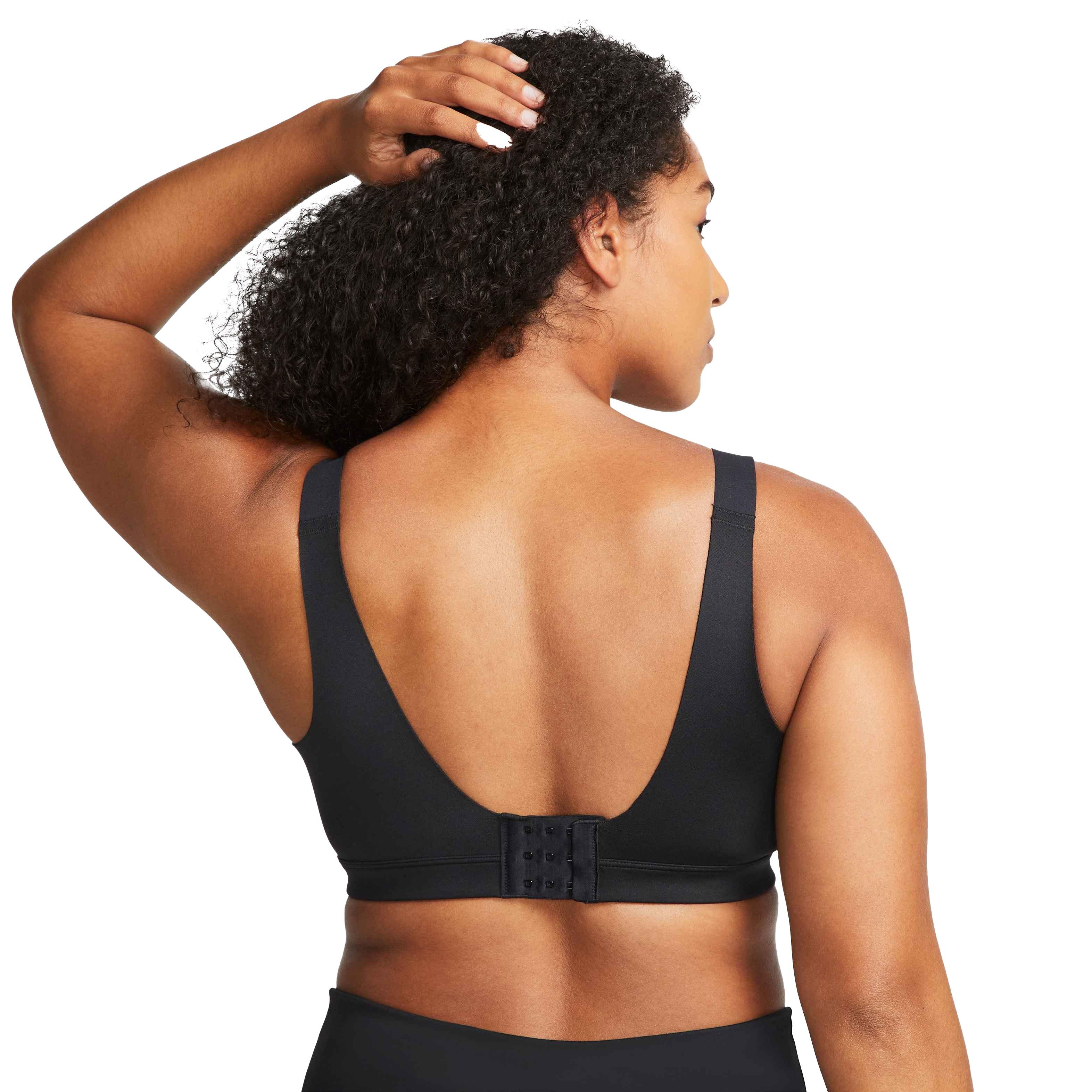Nike Alpha High-Support Padded Adjustable Sports Bra Black This bra gives  you our highest level of support with a compressive feel and minimal bounce  for a secure fit. Engineered foam pads provide