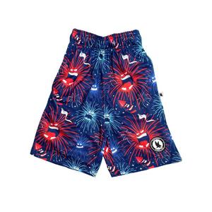 Flow Society Big Boys' Ba Ba Boom July 4th Fireworks Shorts -Blue